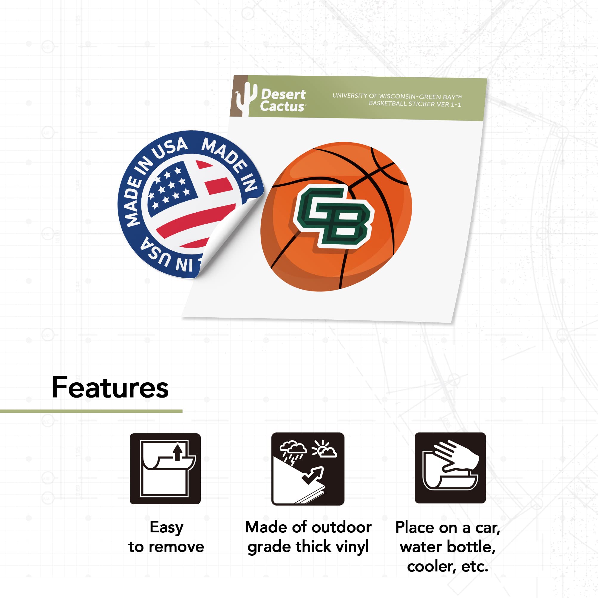 UWGB Phoenix Basketball Logo Vinyl Decal Sticker - Desert Cactus Design for Laptop, Water Bottle, Car & Scrapbook - University of Wisconsin-Green Bay Spirit Decals for Students & Fans