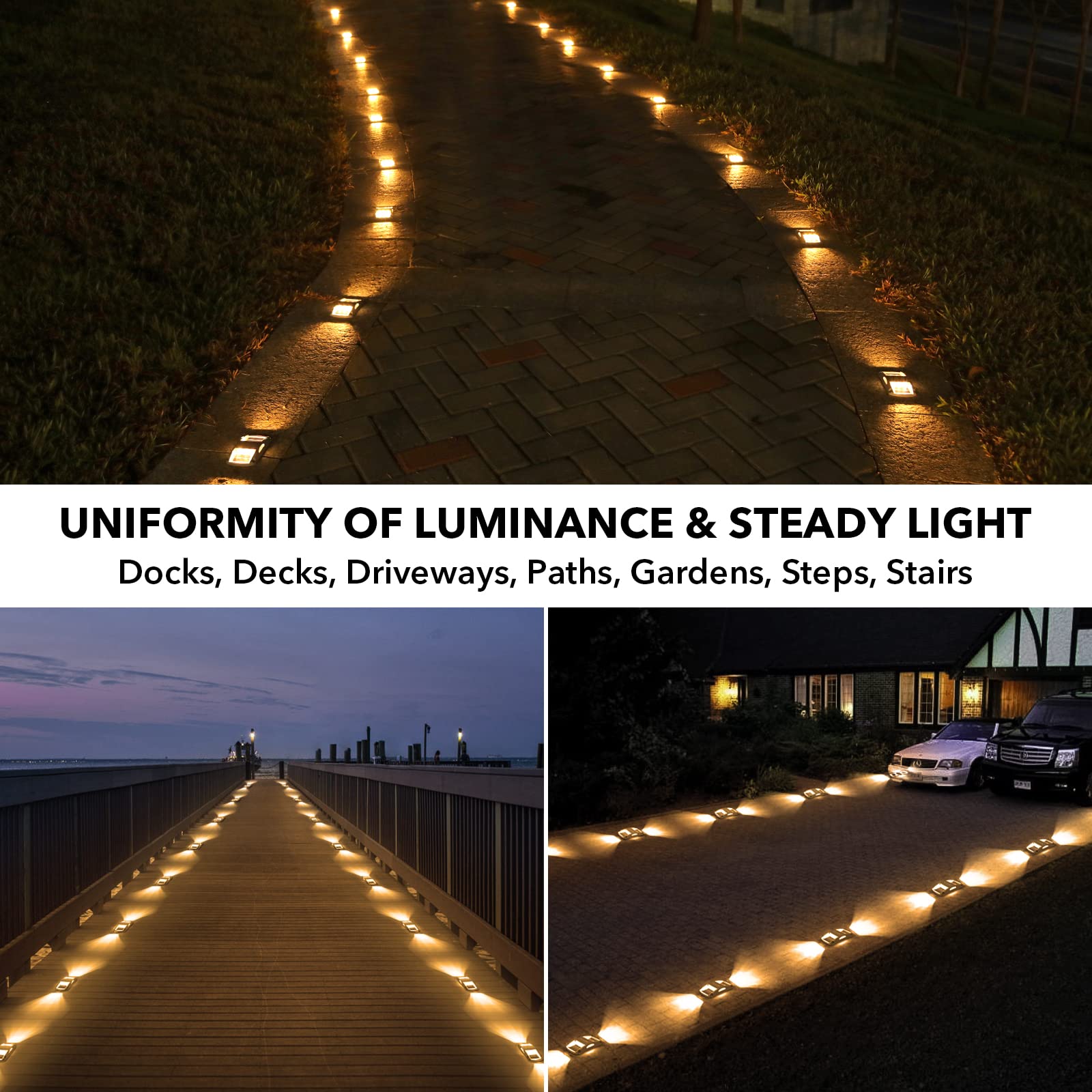 AGPTEK 12 Pack Solar Driveway Lights - Waterproof Outdoor LED Deck & Dock Lights for Pathway, Garden, Yard, Sidewalk - Solar Powered Marine Lights for Warning & Step Safety - Perfect for Nighttime Visibility and Landscape Lighting