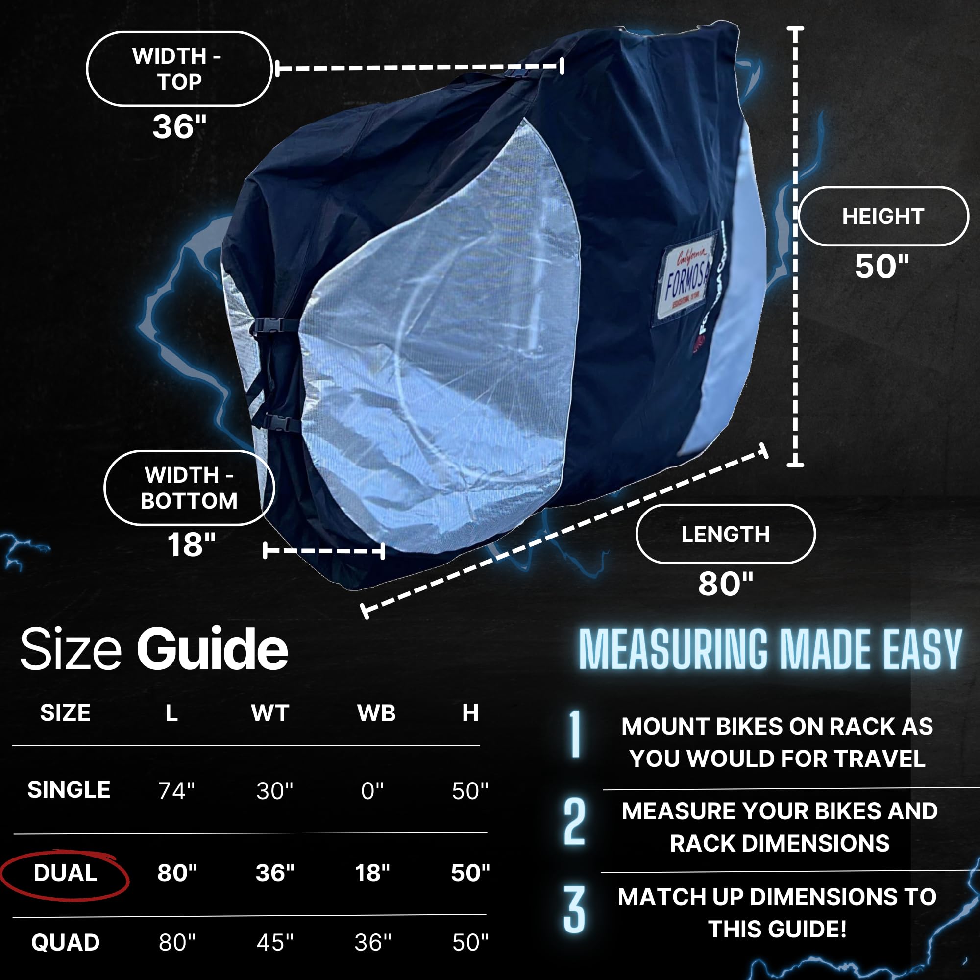 FORMOSA Heavy Duty Waterproof Bike Cover for Travel & Transport - Universal Fit for Single, Dual, Quad Bikes - Electric Bicycle Protection Cover for Car Rack - Perfect for Road Trips, Camping & Outdoor Adventures