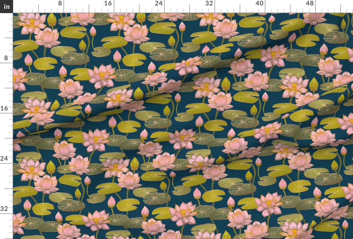 Lotus Blossom Printed Satin Fabric by The Yard - Premium Sewing Material for Apparel, Lining, Fashion, Blankets & Home Decor | Mindful Floral Design for Peaceful Living Spaces
