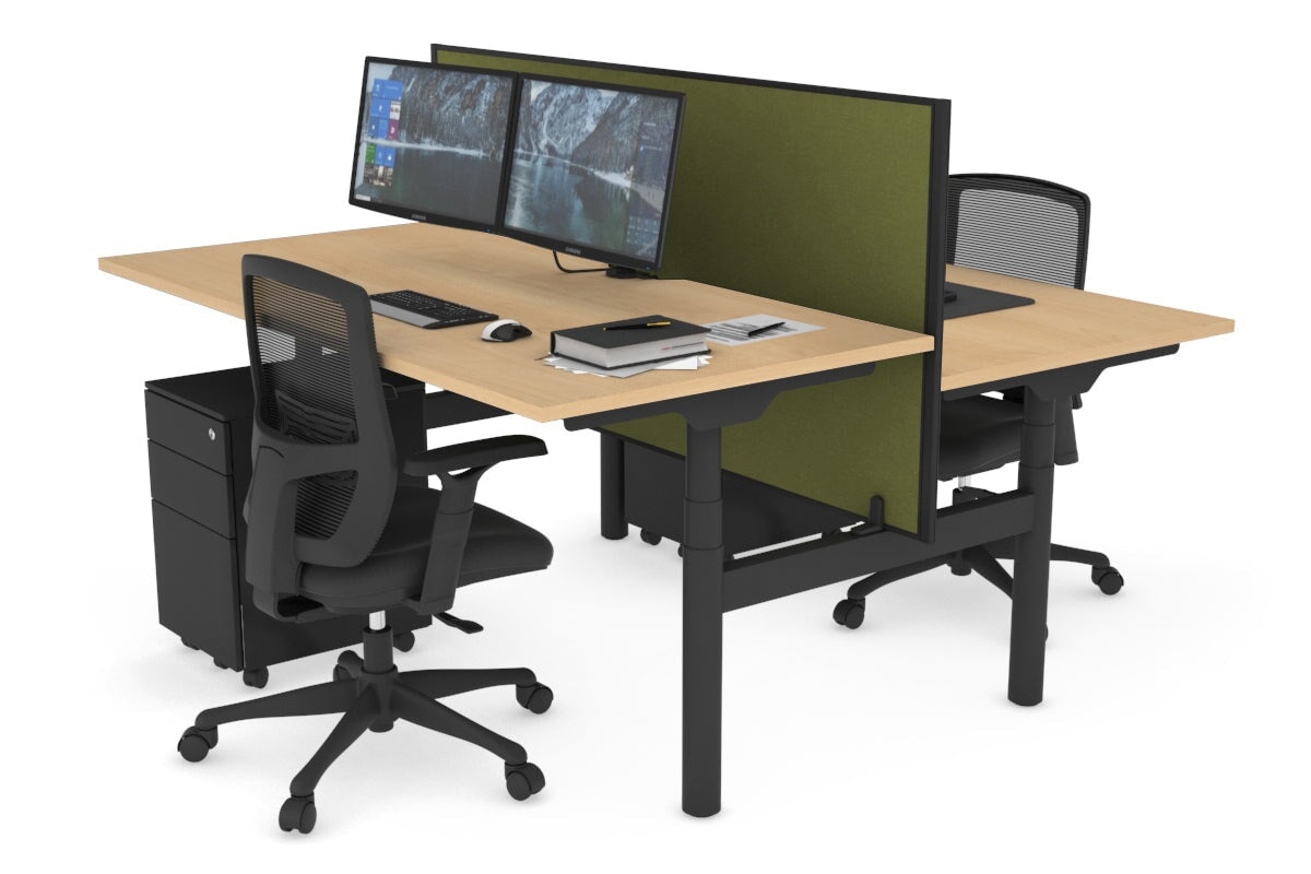 Flexi Premium Height Adjustable 2-Person H Bench Workstation - Black Frame [1200L x 800W with Cable Management] - Ideal for Office, Home Workspace & Collaborative Environments