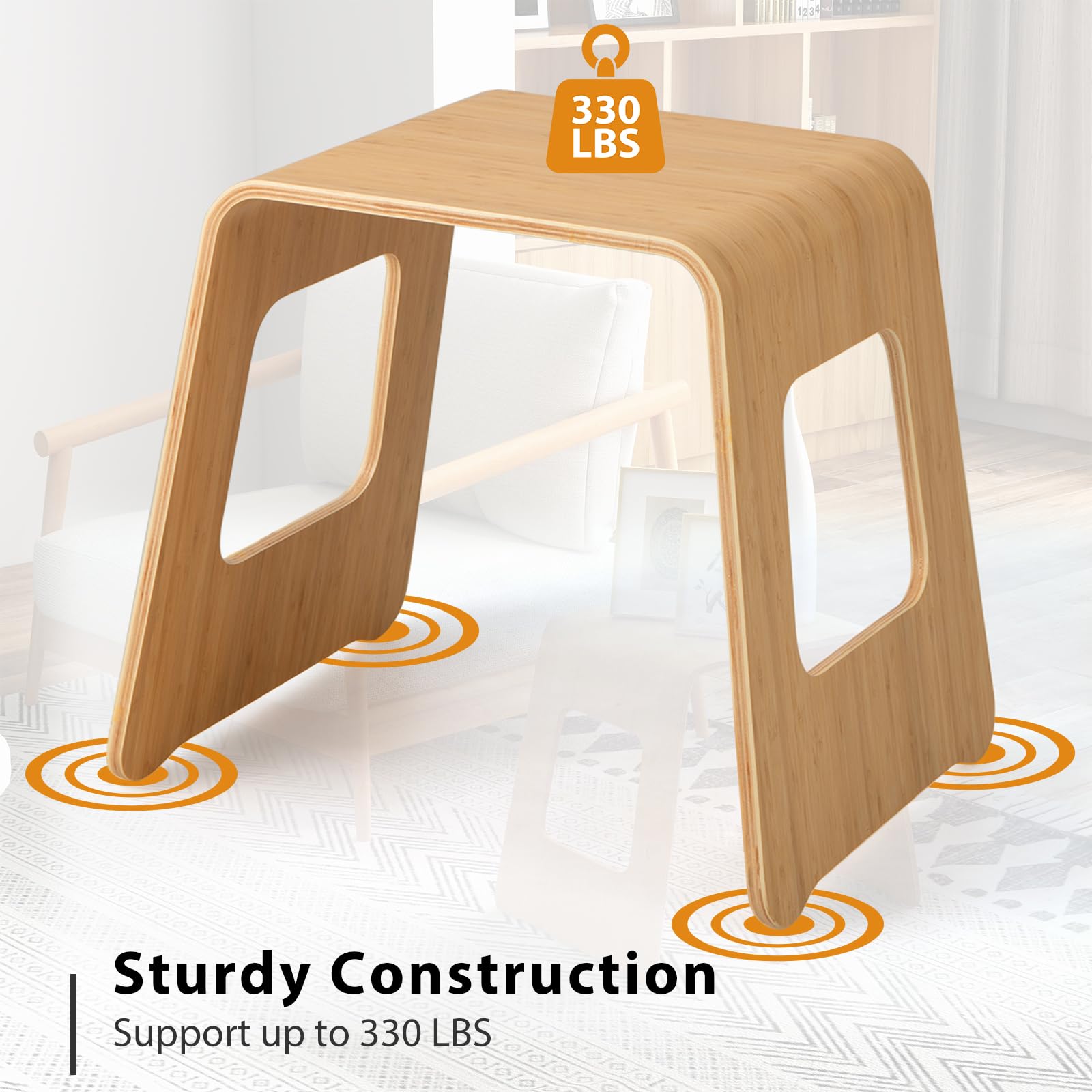Giantex Set of 4 Bamboo Stools 18 Inch - No Assembly Vanity Stool & Shoe Changing Bench with Non-Slip Foot Pads - Wooden Stackable Chairs for Classroom, Elementary School, Dining Room & Small Spaces - Perfect for Adults, Kids & Home Decor