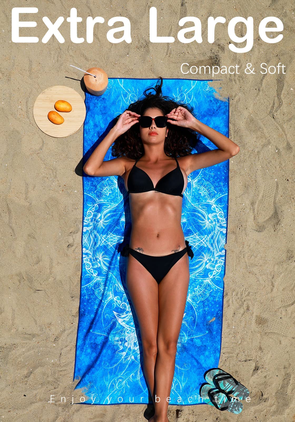 4 Pack Quick Dry Sand Free Beach Towels - Lightweight & Compact for Swimming, Camping, Travel