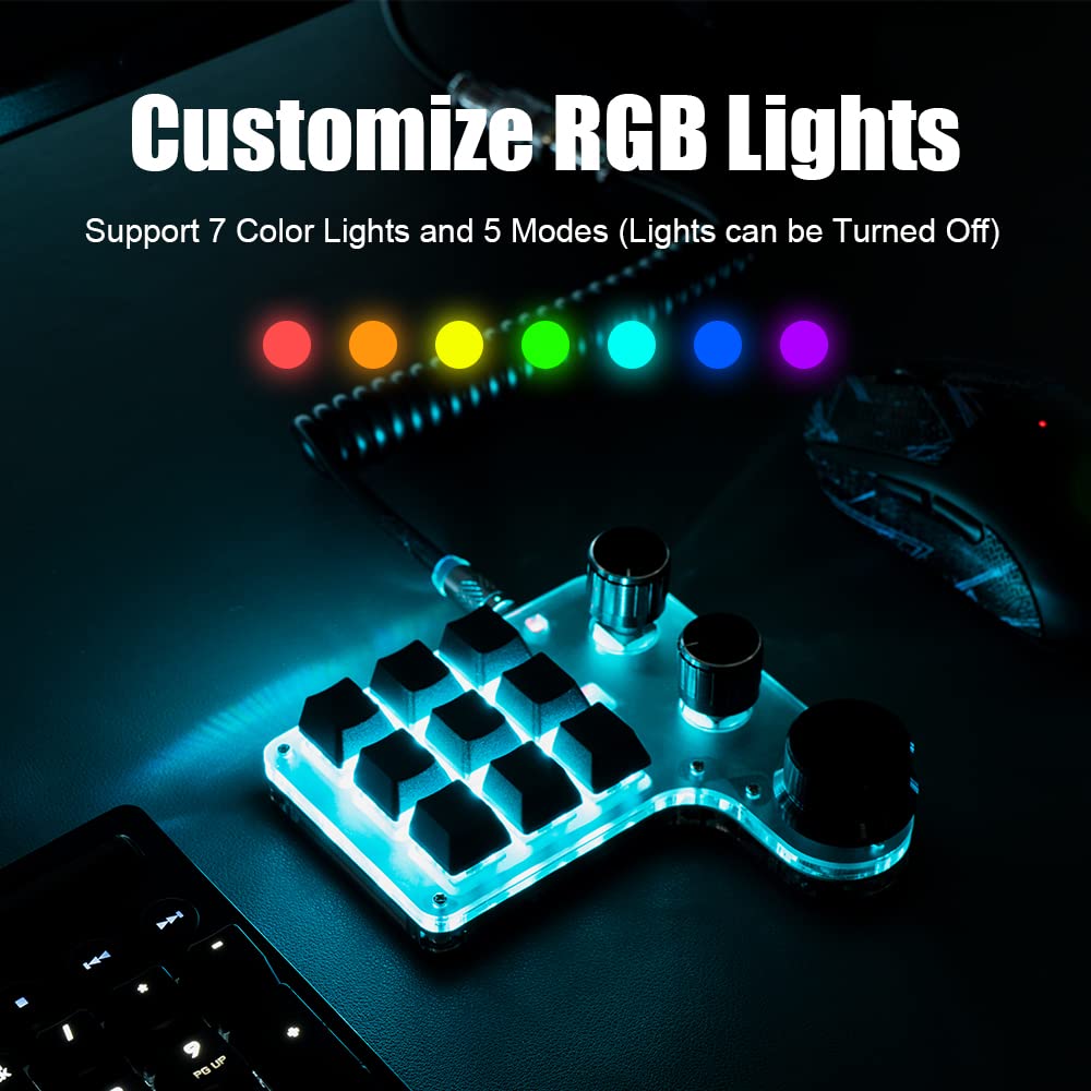 9-Key RGB Macro Mechanical Keyboard - Mini USB Keypad with 3 Knobs for Gaming & Programming | One-Handed Hot-Keys for OSU & NKRO