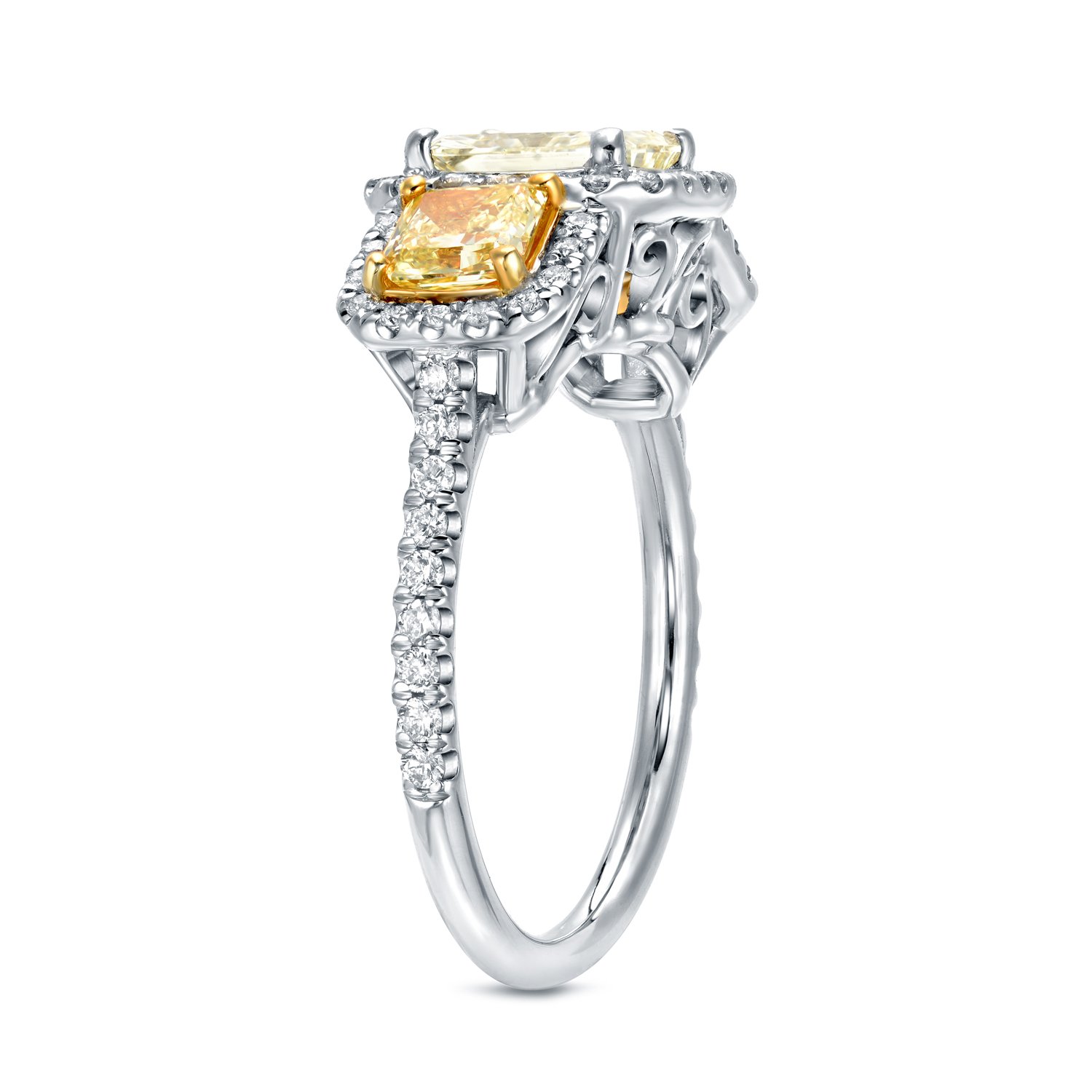 14K White Gold Radiant-Cut 3-Stone Halo Diamond Engagement Ring (2 CTTW, L-M Color, SI1-SI2 Clarity) - Perfect for Proposals, Anniversaries & Bridal Jewelry Collections