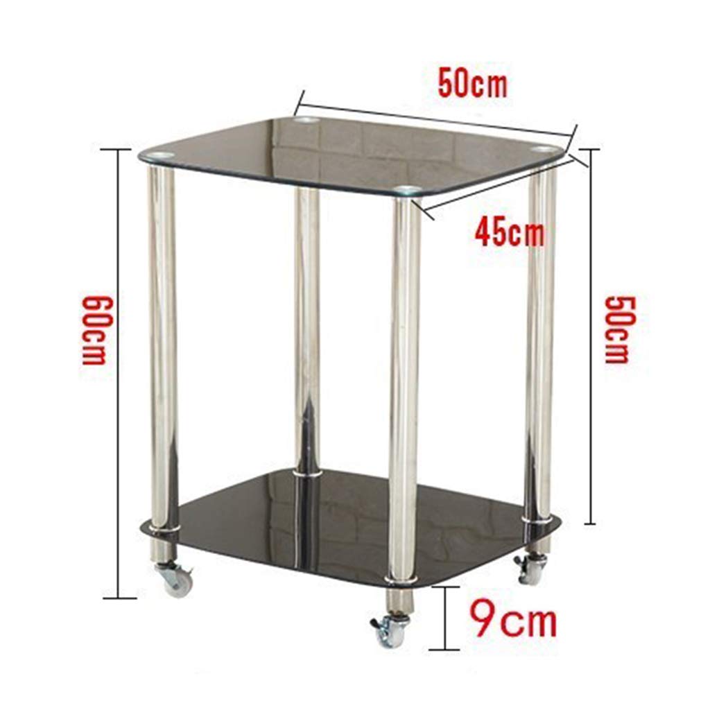 2-Tier Stainless Steel Rolling Cart with Tempered Glass - Square Serving Trolley for Drinks, Food & Storage - Mobile Utility Cart for Kitchen, Bar, Restaurant & Home Use
