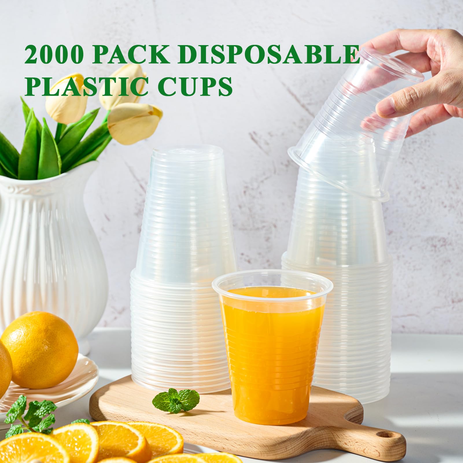 Vplus 2000 Pack 12 oz Clear Plastic Cups - Disposable Drinking Cups for Cold Beverages, Bulk Party Supplies for Weddings, Events & Business Use - Perfect for Parties, Picnics, Offices and Catering Services