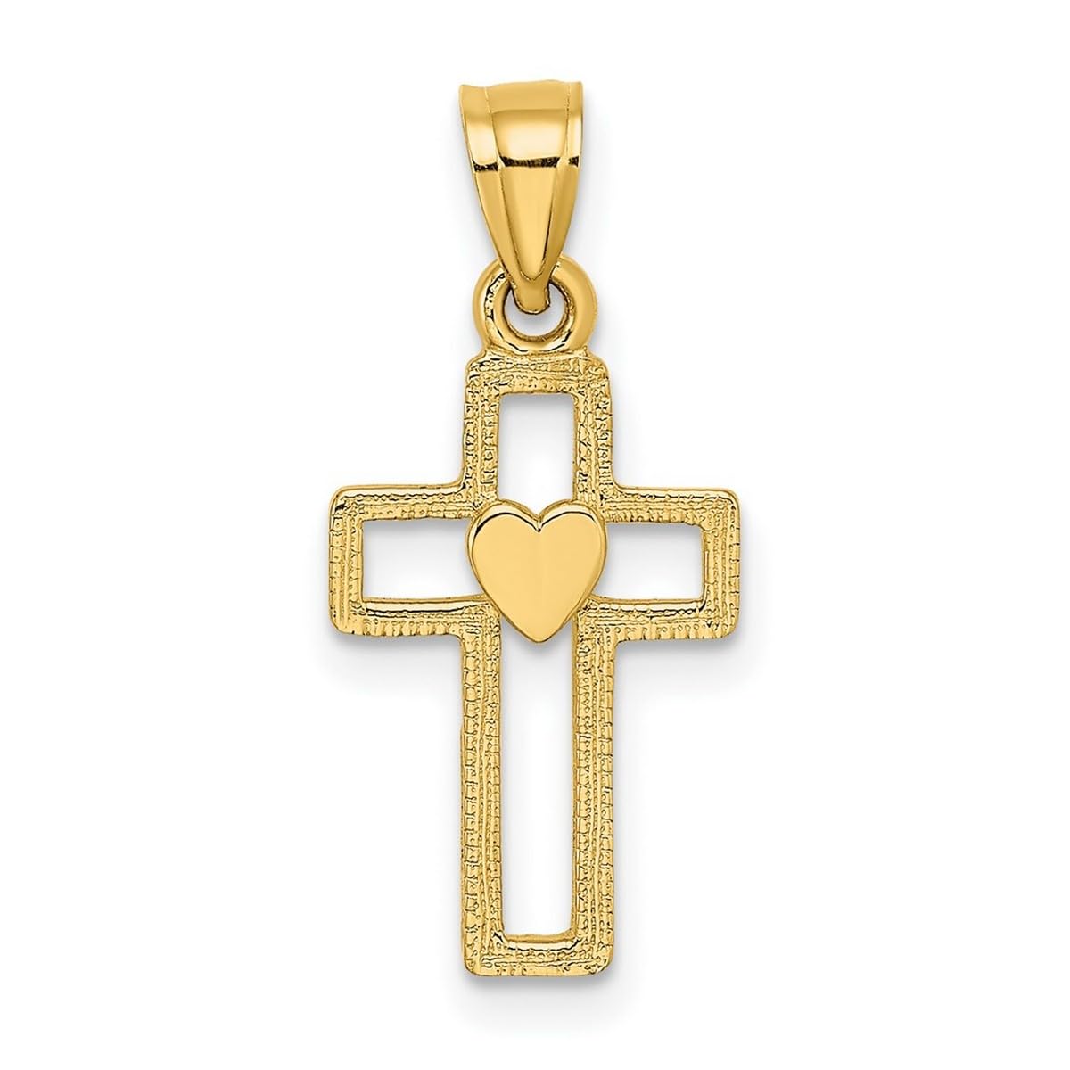 10mm 14K Gold Religious Faith Cross Pendant Necklace for Women - Heart Cut Out Design, Perfect for Church, Weddings & Everyday Spiritual Jewelry