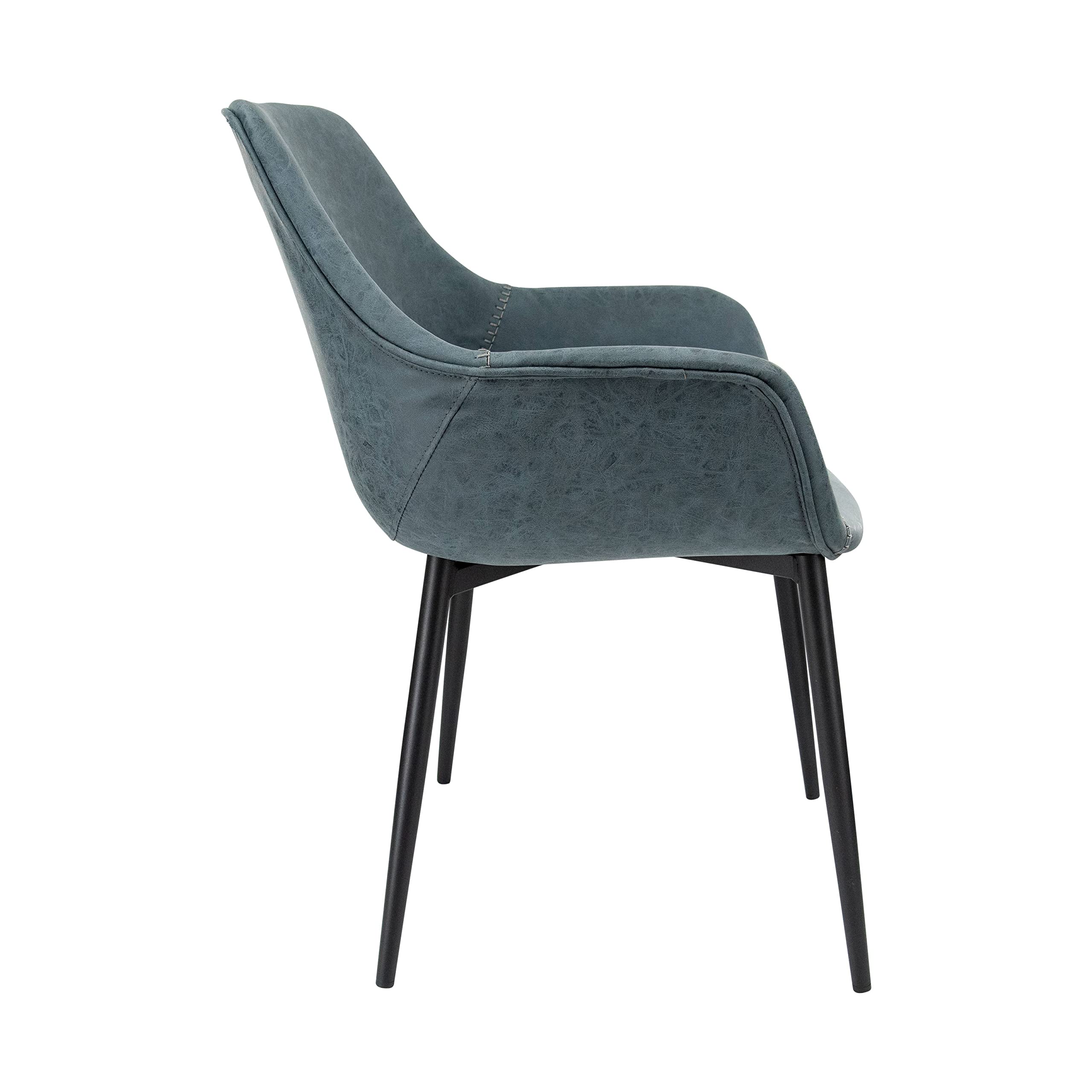 LeisureMod Markley Modern Leather Dining Armchair - Peacock Blue Kitchen Chair with Sturdy Metal Legs for Dining Room, Kitchen, or Home Office