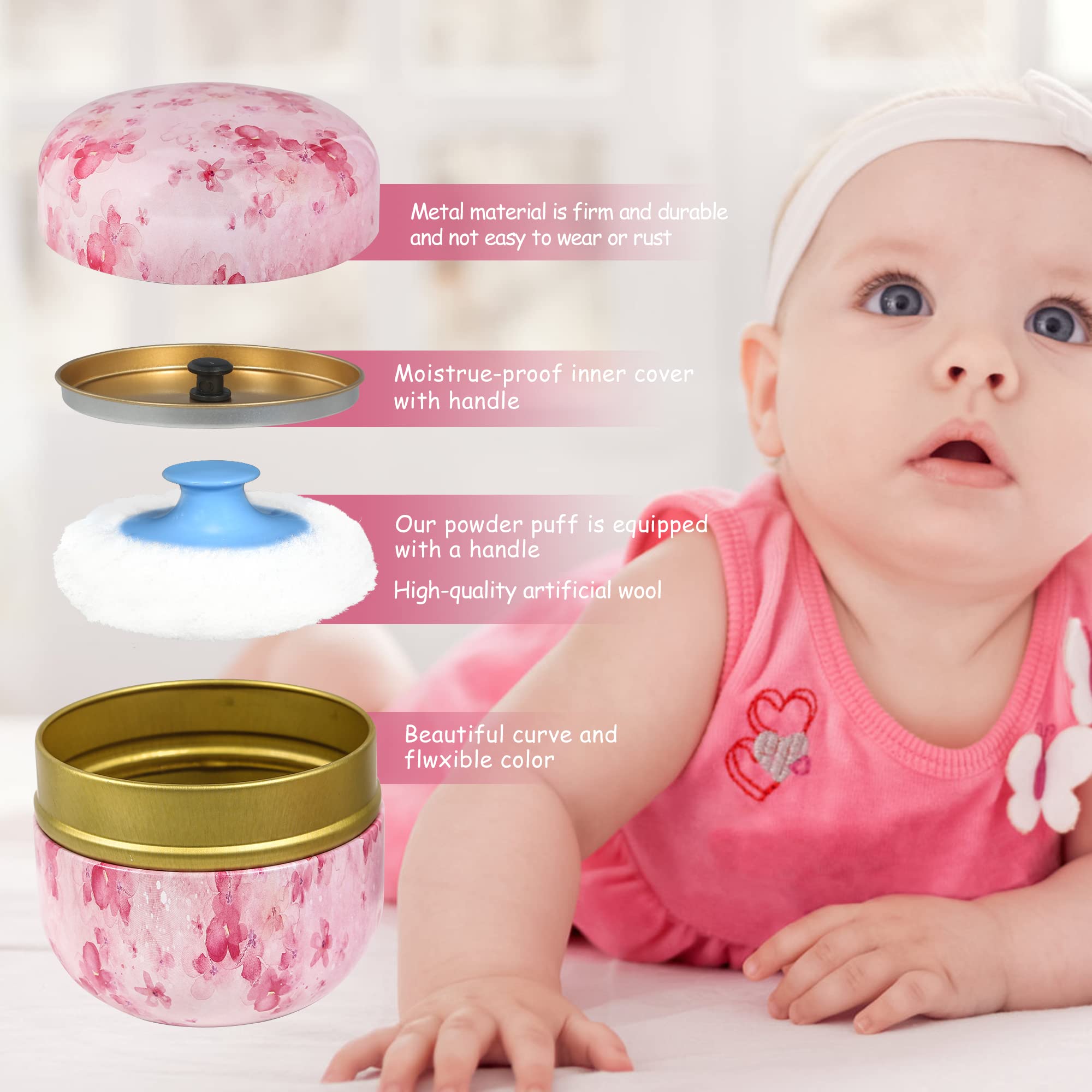 WEMEGA Portable Body Powder Case with Soft Powder Puff - Compact Travel Powder Container for Women & Baby Care - Pink Floral Design - Perfect for Diaper Bags, Gym Essentials & On-the-Go Touch Ups