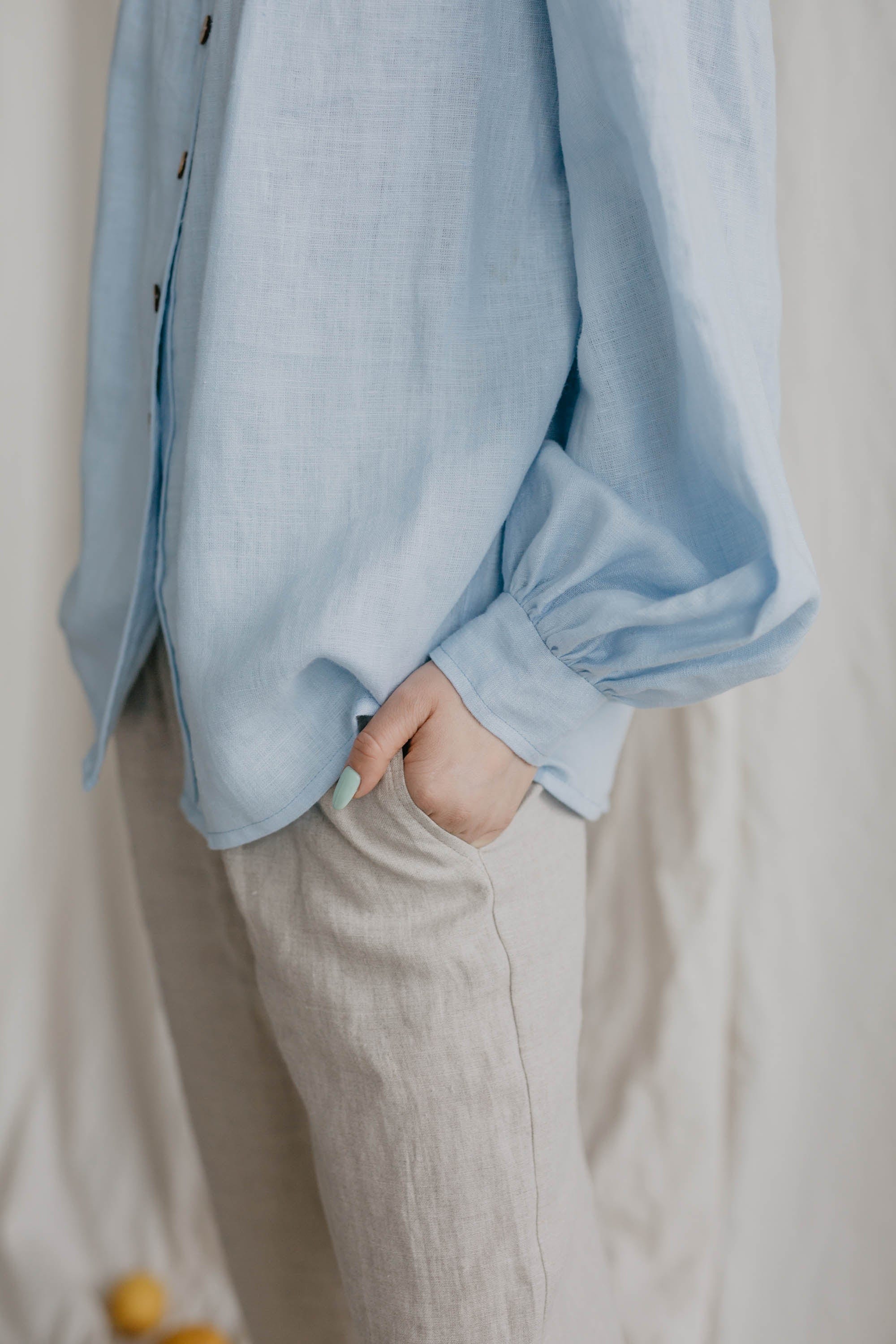 Indraja Women's Linen Shirt - Breathable Summer Blouse with Button Down Collar | Casual & Office Wear | Multiple Colors (Blue, White, Beige) | Perfect for Beach Outings, Work & Weekend Brunch