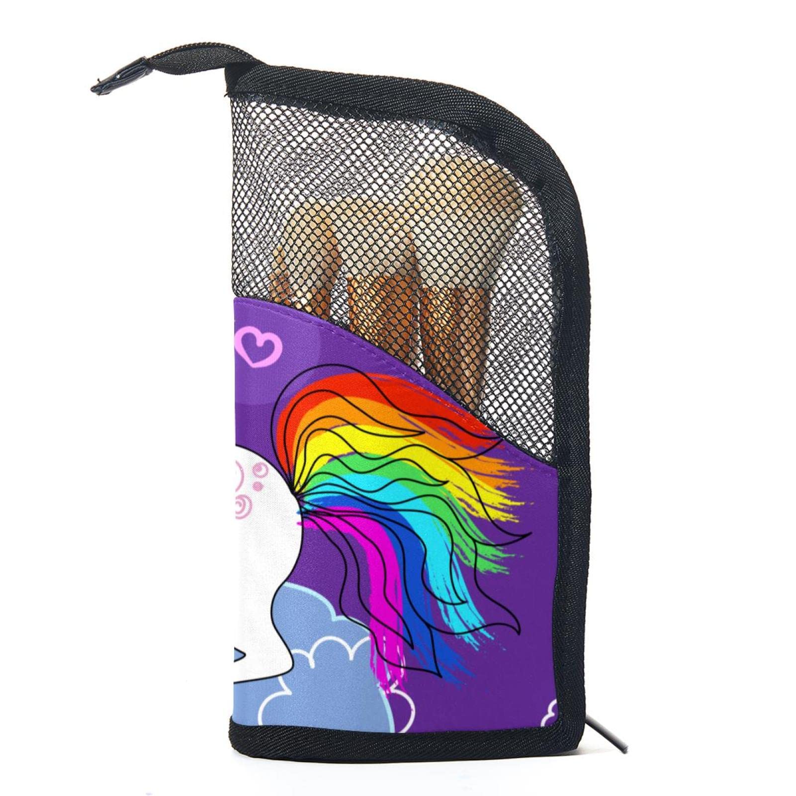 12-Piece Unicorn Rainbow Moon Cloud Makeup Brush Organizer Bag - Portable Travel Cosmetic Brush Holder Set for Professional & Home Use