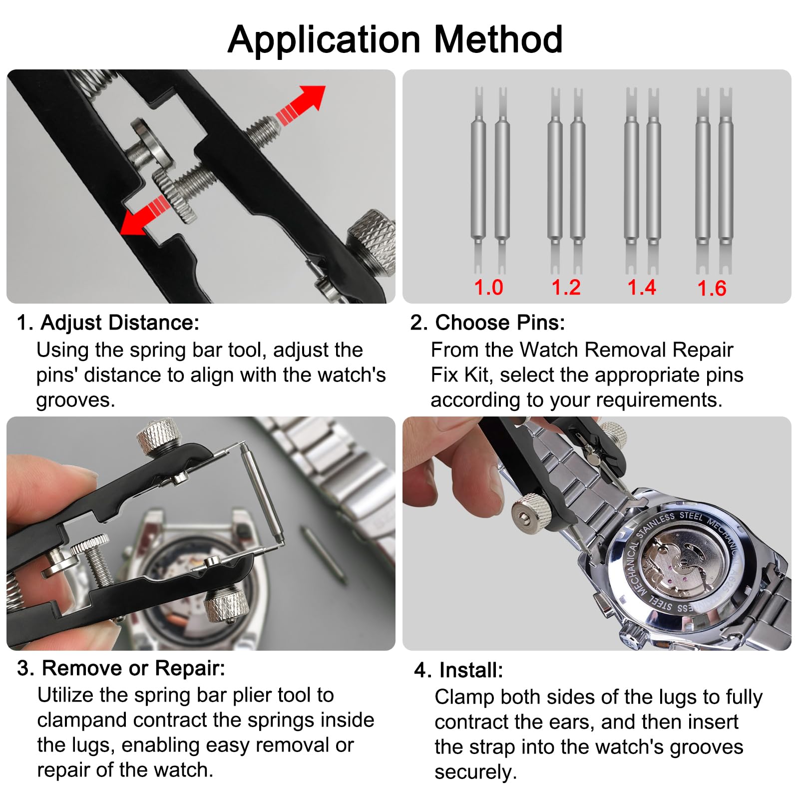 Professional Watch Spring Bar Plier Tool Set with 10 Pins - Watch Band Repair & Removal Kit, Spring Bar Tweezers for Watch Link Strap Adjustment - Perfect for Watch Repair, DIY Jewelry & Watch Maintenance