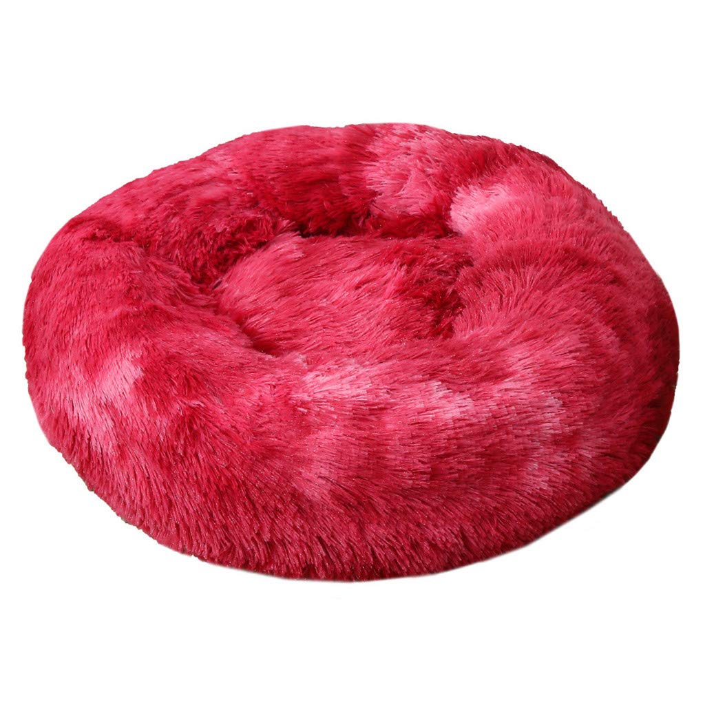 Soft Plush Round Donut Pet Bed for Dogs & Cats - Self-Warming Calming Bed for Winter, Indoor Sleeping & Kennel Use - Perfect for Puppies & Kittens (Medium, Red) - Ideal for Cozy Napping, Anxiety Relief & Cold Weather Comfort
