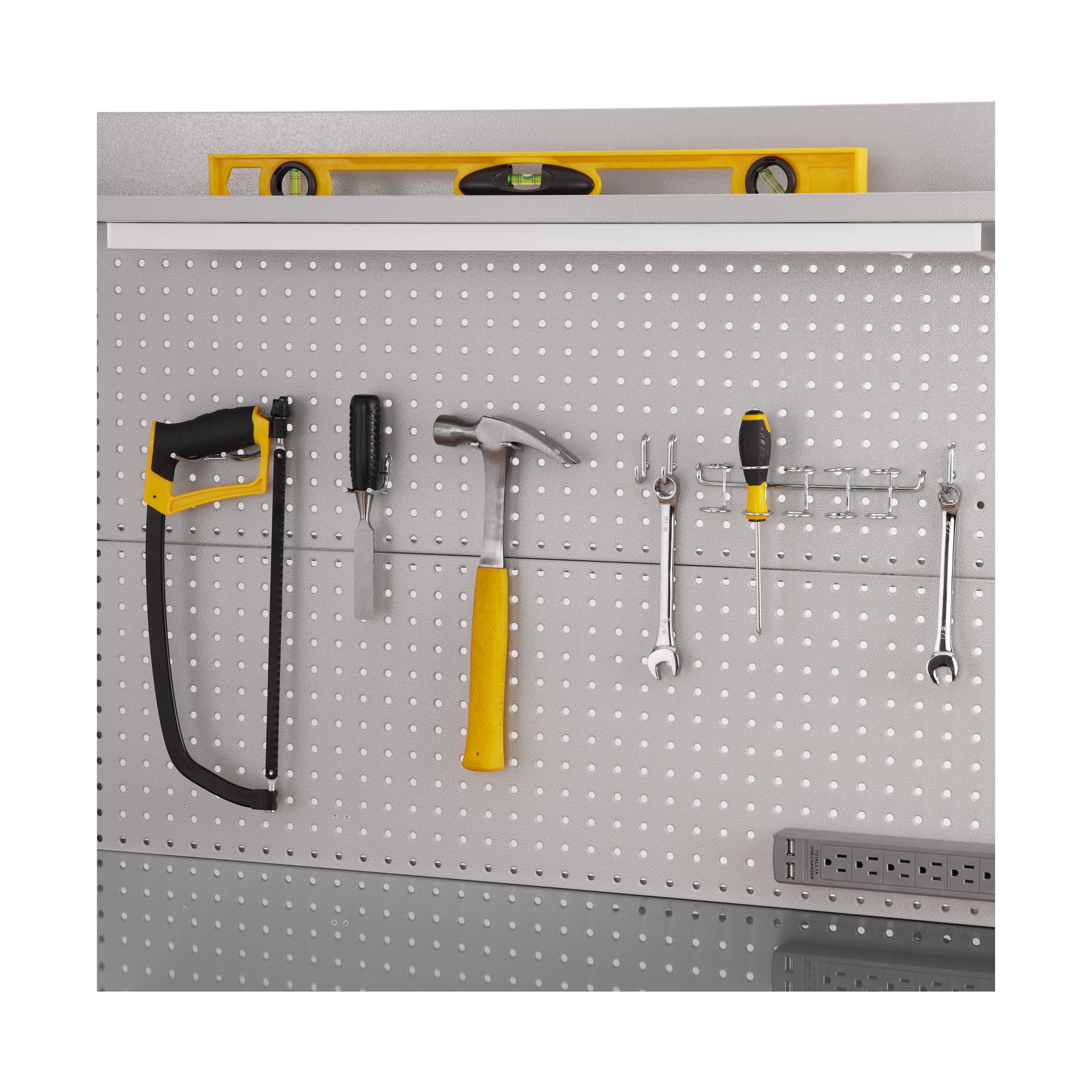 UltraHD® Lighted Workbench with Stainless Steel Top & Pegboard - Perfect for Garage, Workshop, and DIY Projects