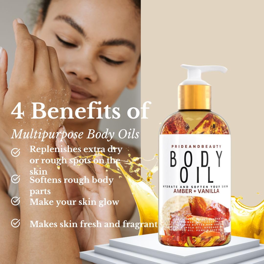 Vanilla Body Oil for Dry Skin - Hydrating & Moisturizing After Shower Scented Oil for Women - Vanilla Buttercream Fragrance - 8oz Amber Vanilla Blossom - Perfect for Daily Skincare & Relaxation