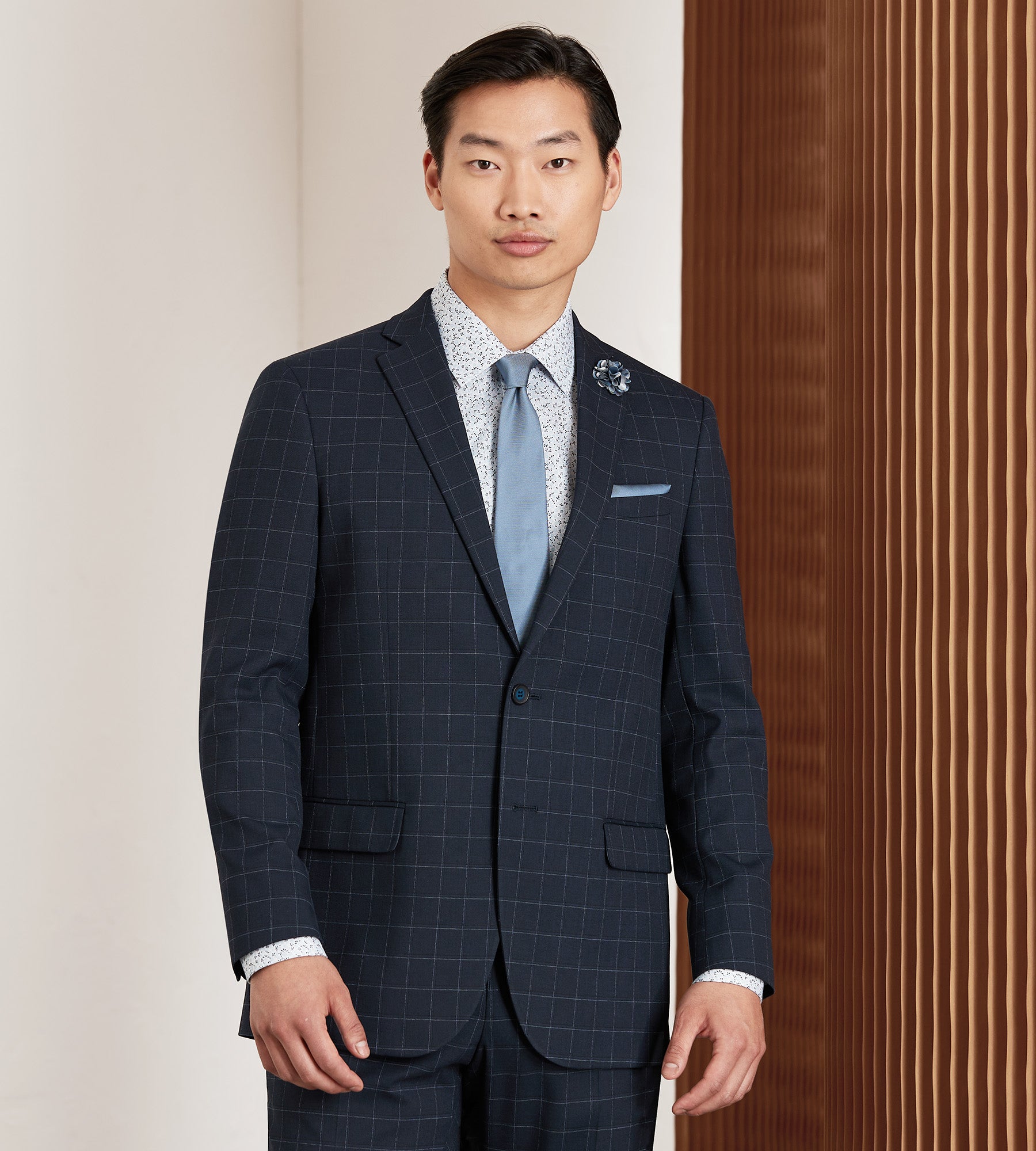 Modern Fit Navy Windowpane Suit Jacket for Men - Business Formal Blazer with Notch Lapel | Perfect for Office, Weddings & Special Occasions