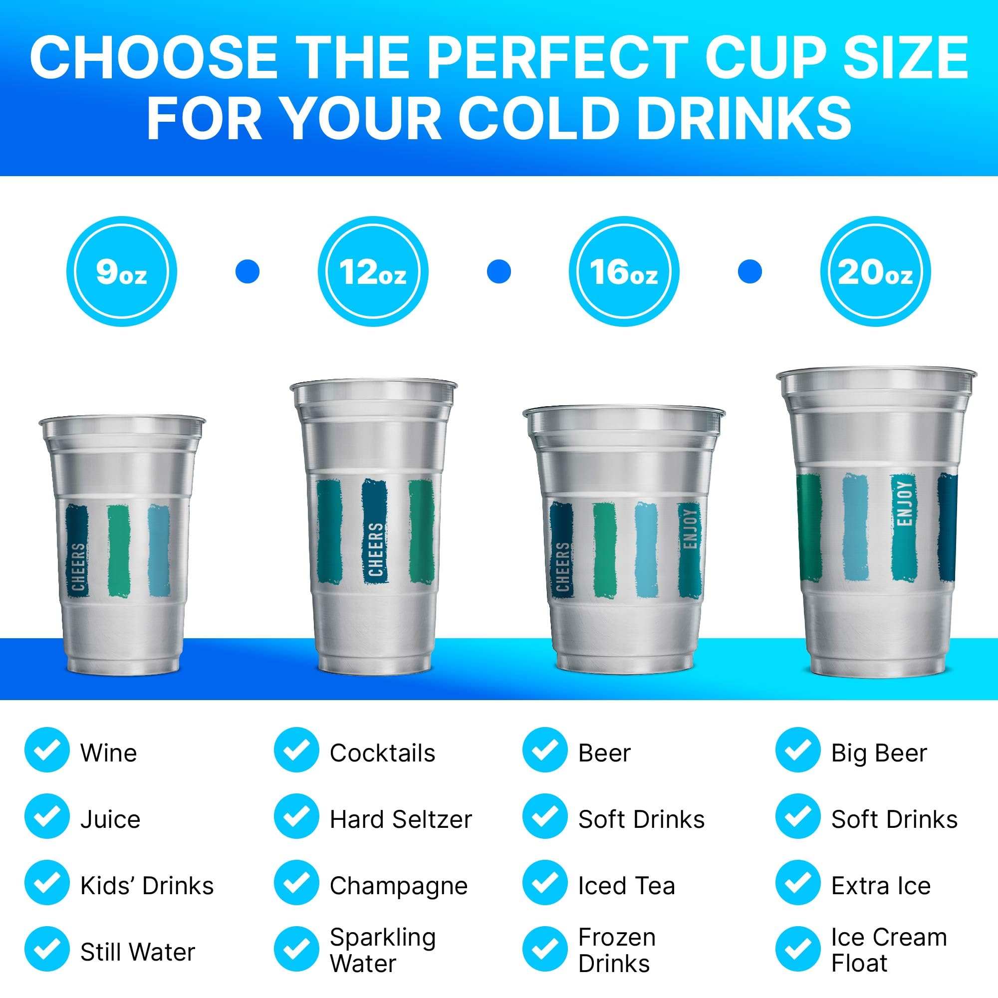Recyclable Aluminum Party Cups 24 oz - Bulk Pack of 450 Cups with Everyday Logo - Perfect for Outdoor Events, BBQs, and Sustainable Drinking Solutions