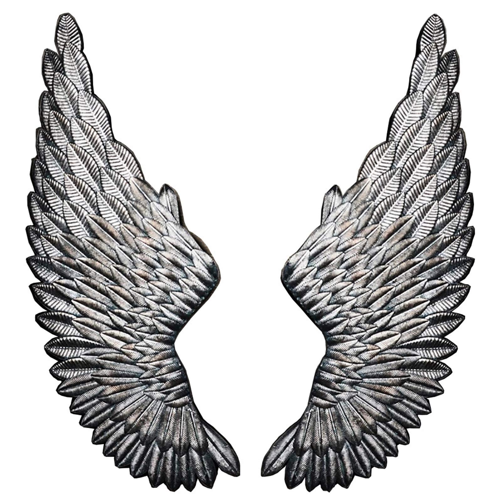 INTASTE Angel Wings Wall Art Decor - Silver Wall Sculpture Pair for Home, Bedroom, Living Room, Dining Room & Bar - Elegant Wall Decoration for Wedding, Nursery, Church & Gift Giving