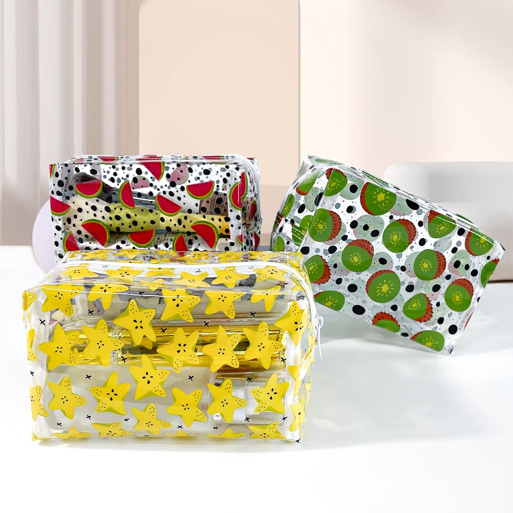 ONEART Cute Fruit Cosmetic Bag Set of 2 - Clear Makeup Toiletry Pouch with Zipper, Cartoon Portable Organizer for Travel, Gym & Daily Storage | Waterproof & Durable Beauty Accessories Case