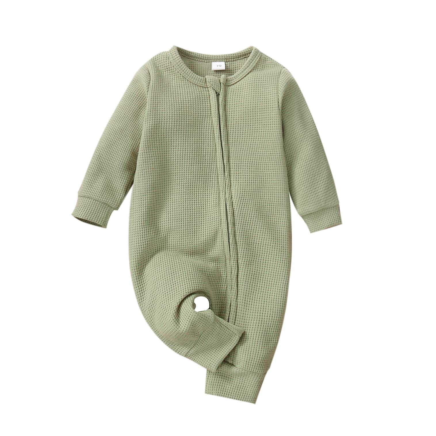 Newborn Baby Girl & Boy Cotton Romper Onesie - Long Sleeve Ruffle Zip-Up Waffle Knit Footless Jumpsuit | Cute Fall Outfits for Infants | Perfect for Family Photos, Playdates & Seasonal Comfort
