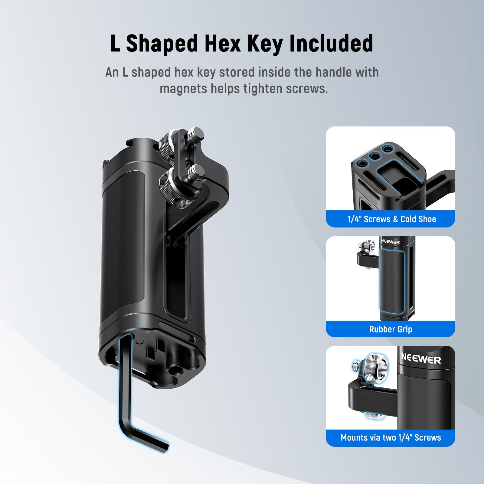 NEEWER CA022H Lightweight Aluminum Side Handle Handgrip for DSLR Cameras - Perfect for Vlogging, Filmmaking & Photography Accessories
