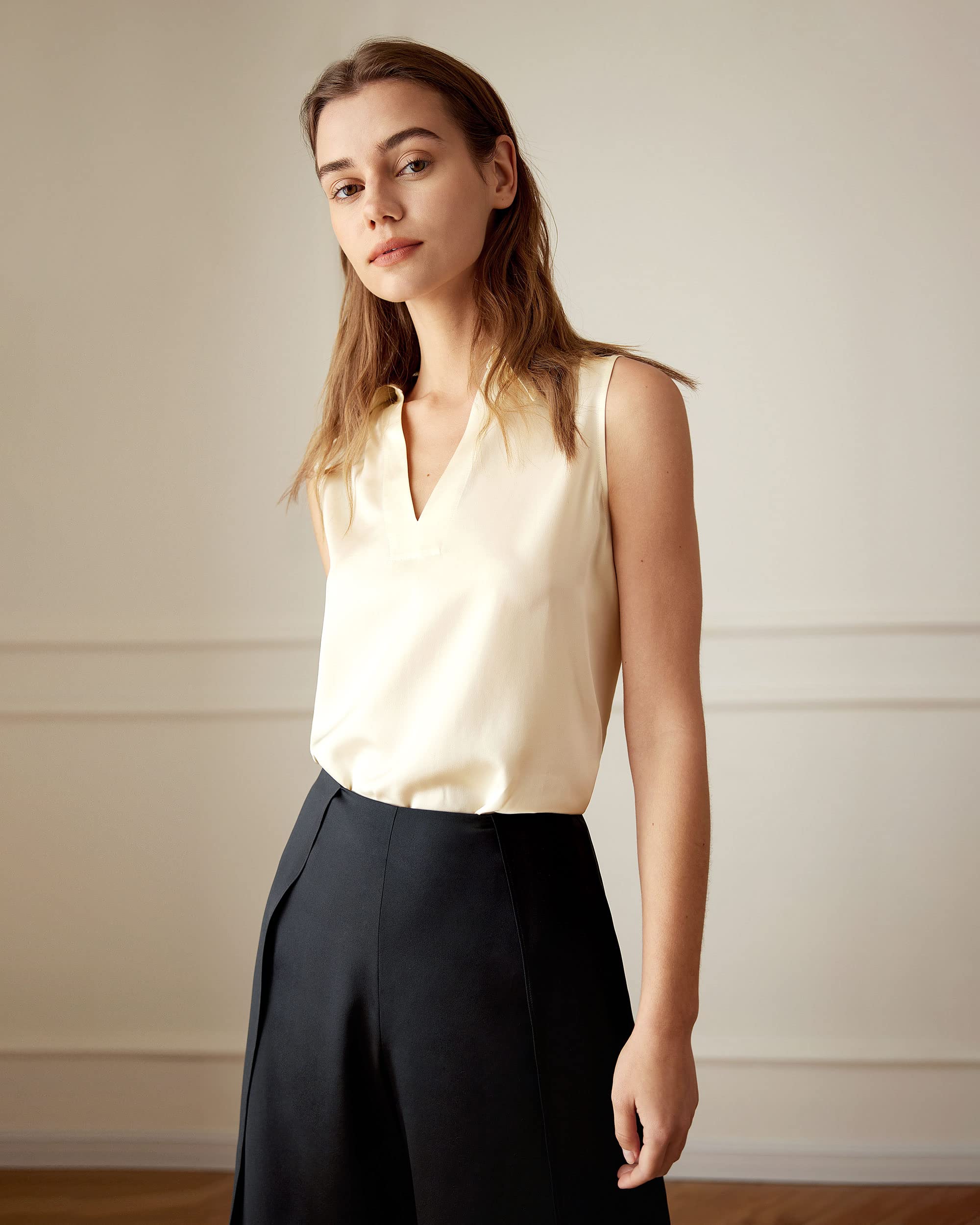 LilySilk 100% Pure Mulberry Silk Blouse for Women - Sleeveless V-Neck Silk Shirt | Elegant Summer Tops for Office, Date Night & Special Occasions