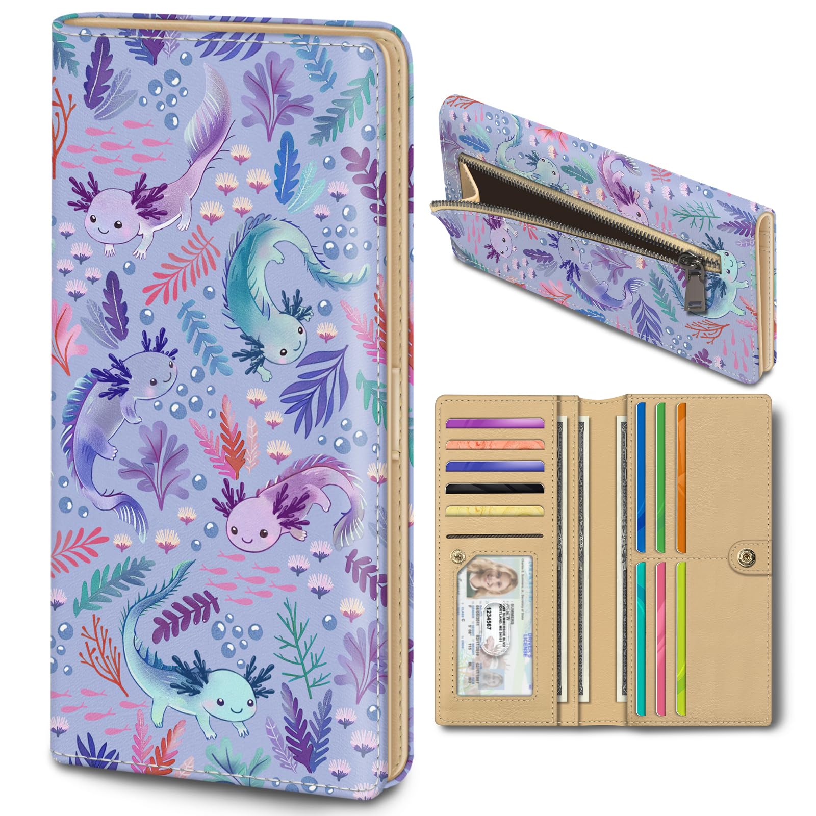 Axolotl RFID Blocking Wallet for Women - Slim PU Leather Card Holder for Daily Use