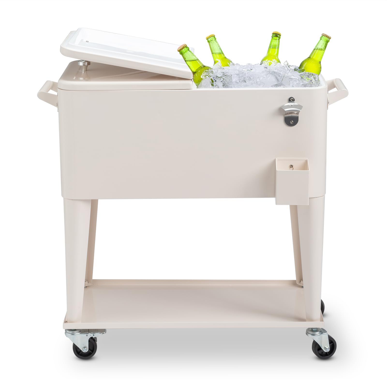 80 Quart Stainless Steel Rolling Cooler Cart with Wheels & Handle - Portable Outdoor Ice Chest for Drinks, Beverages, Picnics, Camping, Beach, Backyard Parties, BBQs and Tailgating