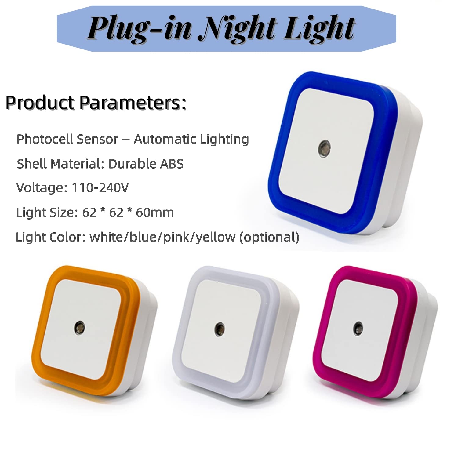 Othmro 6-Pack Warm White LED Plug-in Night Lights with Auto Dusk-to-Dawn Sensor - ABS L65×W65×H68 Christmas & Bedroom Lighting for Hallway, Kitchen, Nursery (White, EU Plug)