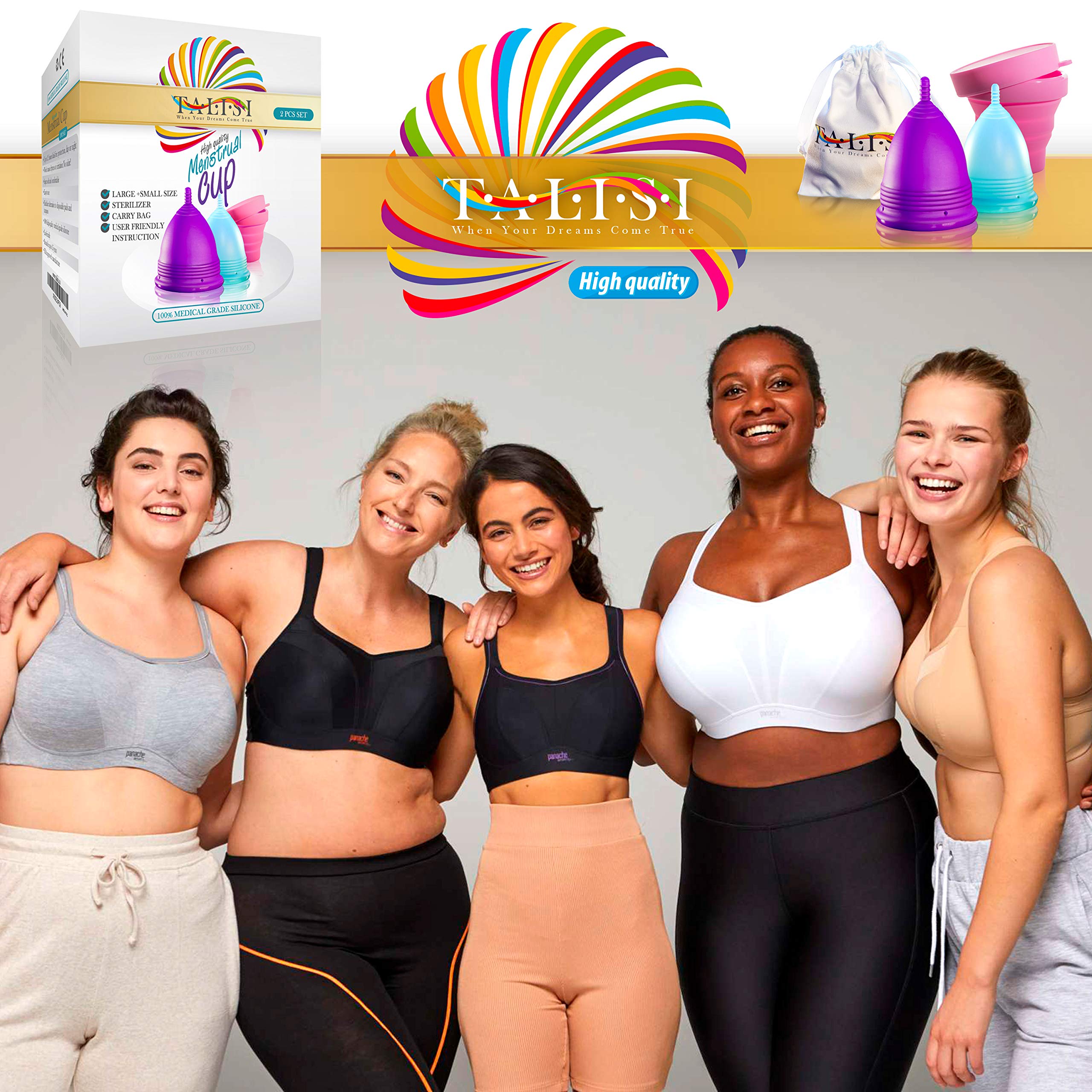 **Talisi Reusable Menstrual Cups – Soft Silicone Period Cups for Women – Large & Small Sizes for Regular & Heavy Flow – Includes Collapsible Sterilizer Case – Ideal for Travel, Gym & Active Lifestyles**