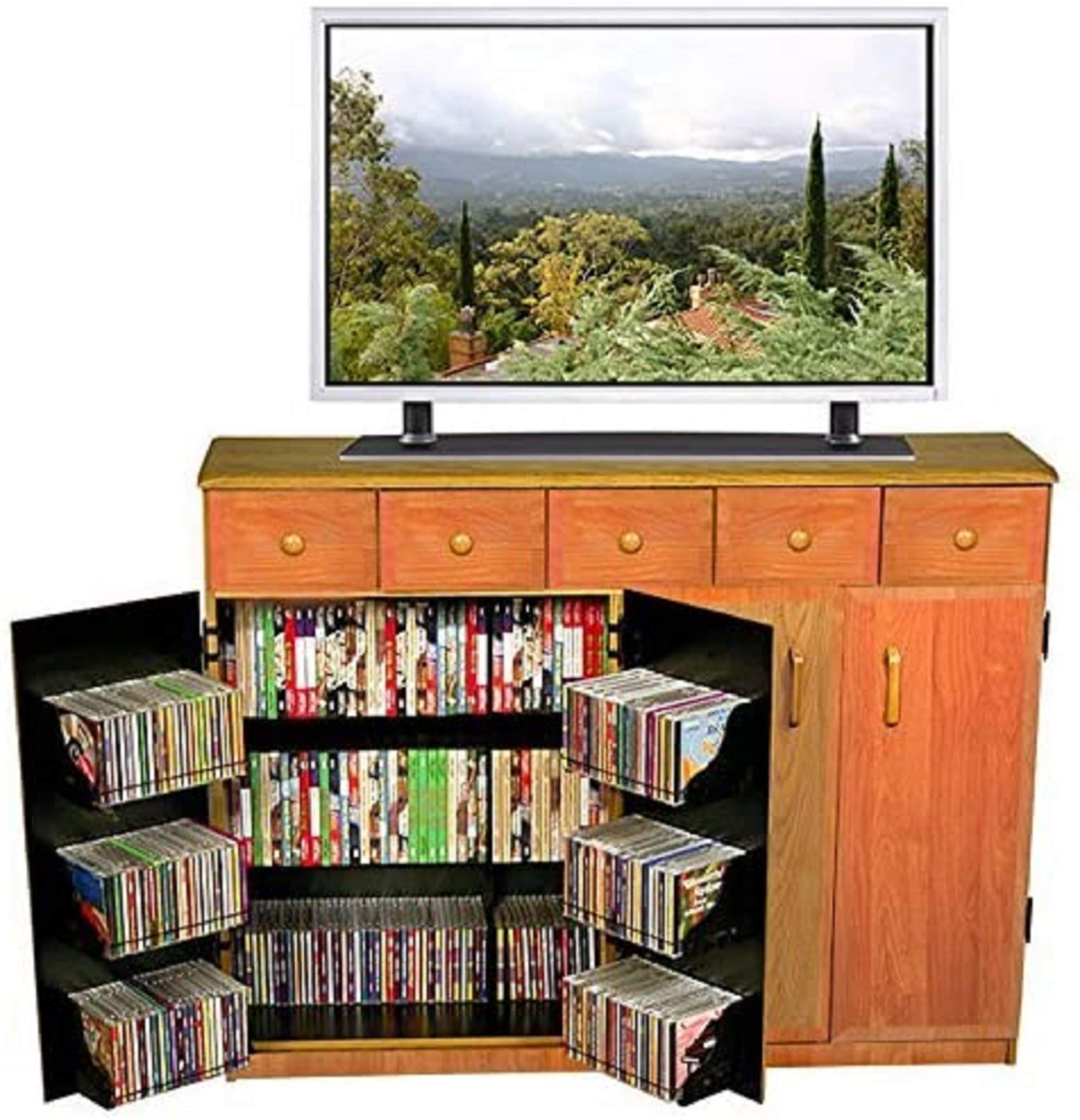 Venture Horizon Oak Media Cabinet with 3 Drawers - Stylish TV Stand for Living Room, Bedroom & Home Theater Storage