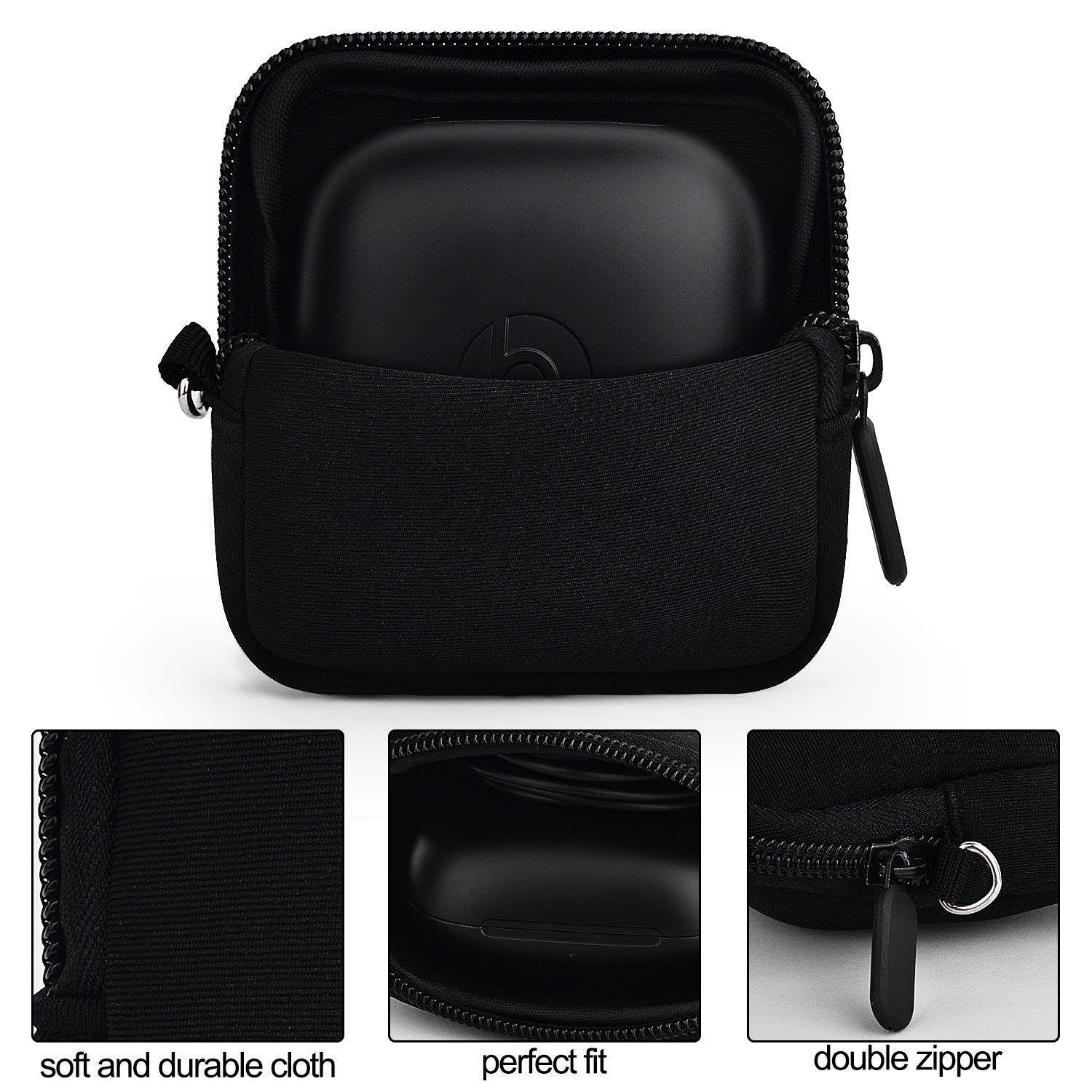 Powerbeats Pro Case Cover - Shockproof & Anti-Lost Silicone Case with Keychain, Soft Portable Travel Storage Case for Wireless Earbuds (Black) - Perfect for Gym, Running, Travel and Daily Use