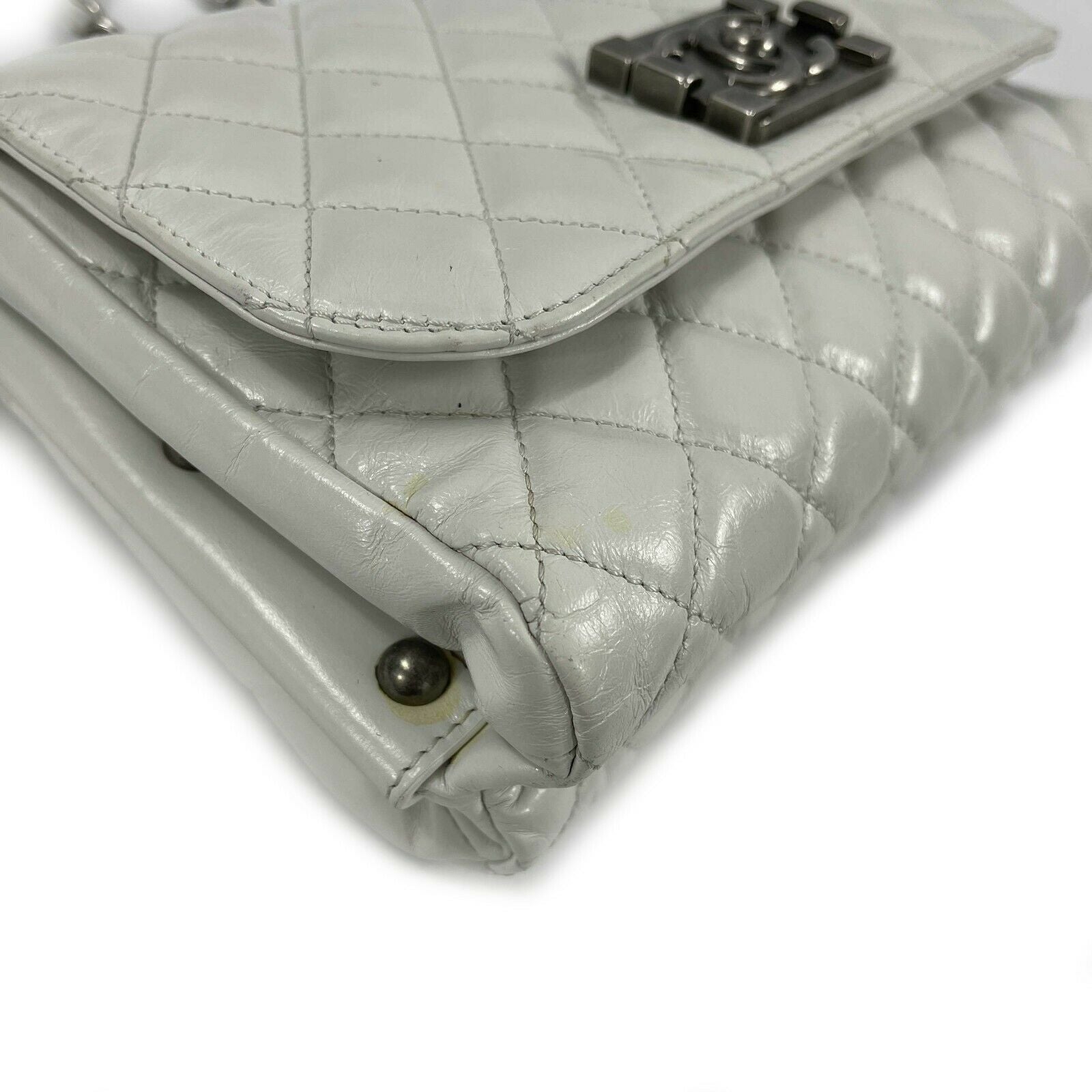 CHANEL White & Aged Silver CC Quilted Medium Leather Flap Crossbody Shoulder Bag - Luxury Designer Handbag for Women, Perfect for Parties, Date Nights & Special Occasions