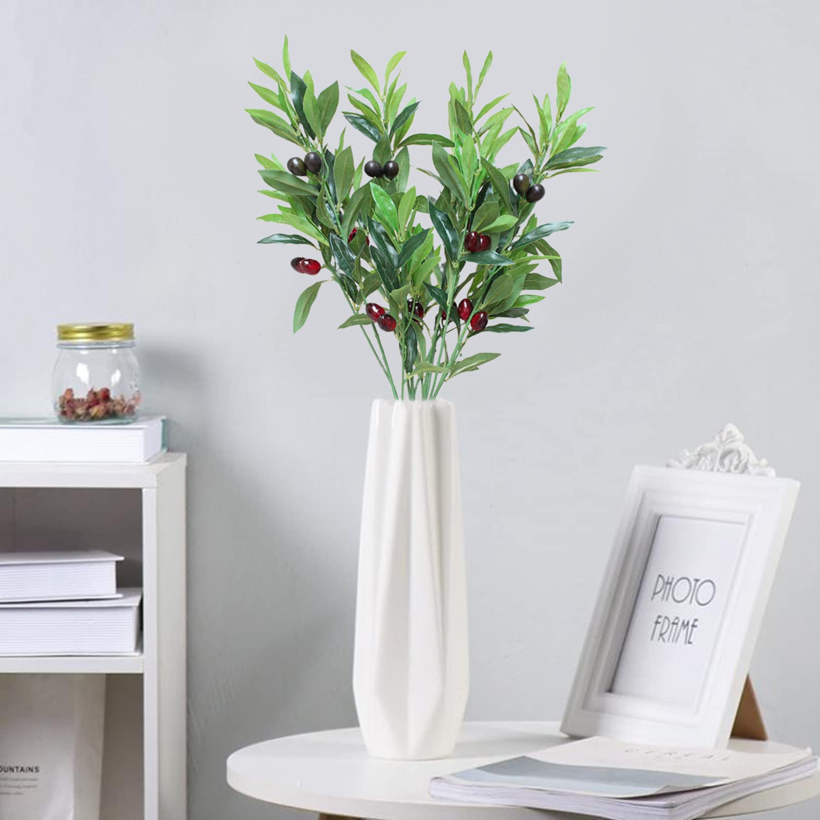 23in Artificial Olive Branches - 3pcs Long Stem Fake Olive Leaves, Faux Greenery for Vase Bouquets, Wedding Centerpieces, Home Decor & Floral Arrangements - Perfect for Farmhouse, Boho & Mediterranean Style Decor