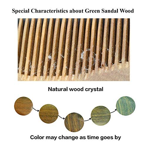 Onedor 100% Handmade Natural Green Sandalwood & Buffalo Horn Hair Comb Set - Anti-Static Wooden Comb with Sandalwood Scent, Detangling Tail Comb for Smooth Hair Care - Perfect for Daily Styling, Salon Use & Travel