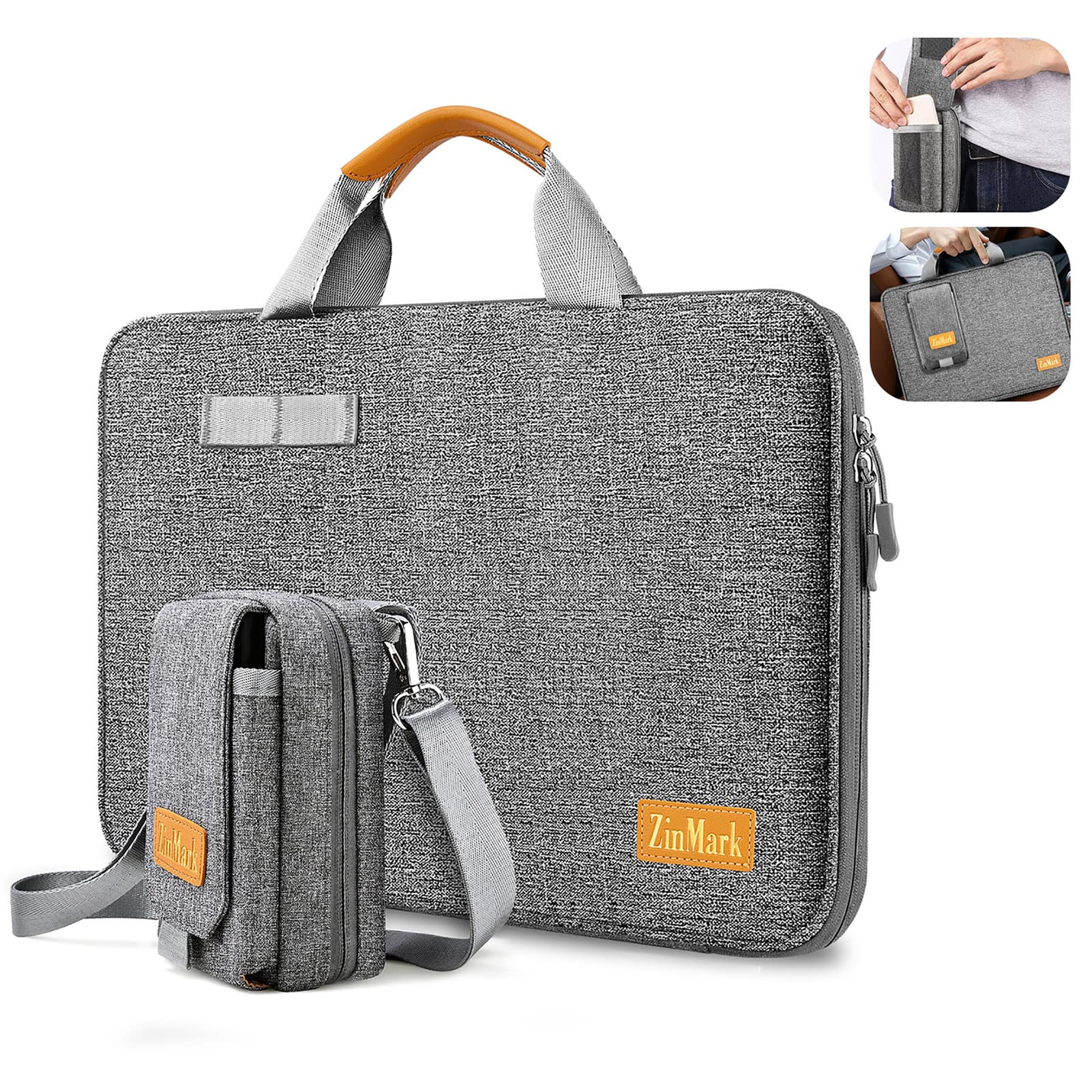 ZinMark 13-14 Inch Laptop Sleeve with Detachable Belt Bag - Compatible with MacBook Air/Pro 13 M2, MacBook Pro 14 M1 Pro/Max, Surface Laptop 4/3 - Gray - Perfect for Work, Travel & School Protection