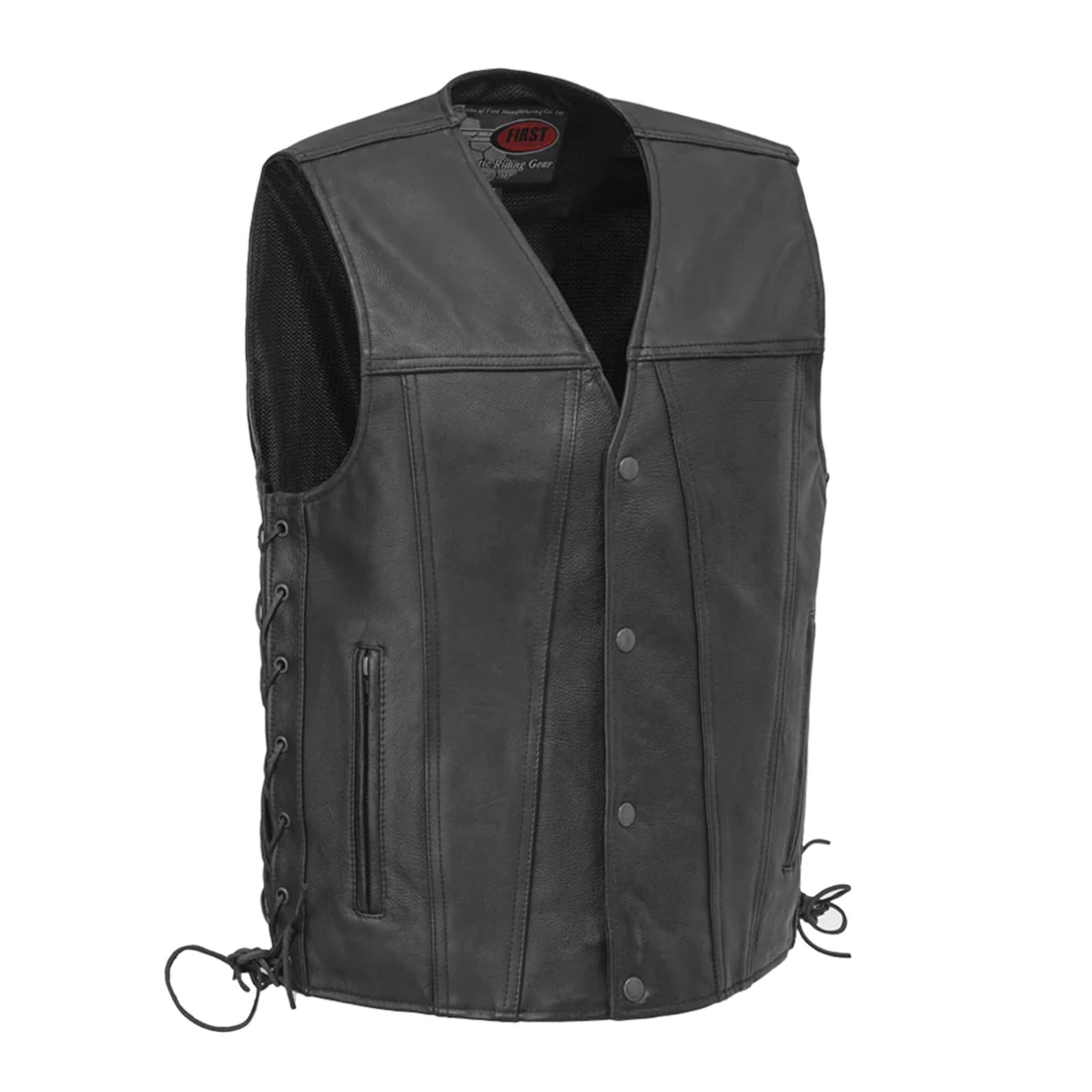 First Mfg Co Gambler Men's Motorcycle Biker Riding Leather Denim Vest - Premium Motorcycle Jacket for Harley Riders - Perfect for Cruising, Road Trips & Biker Events