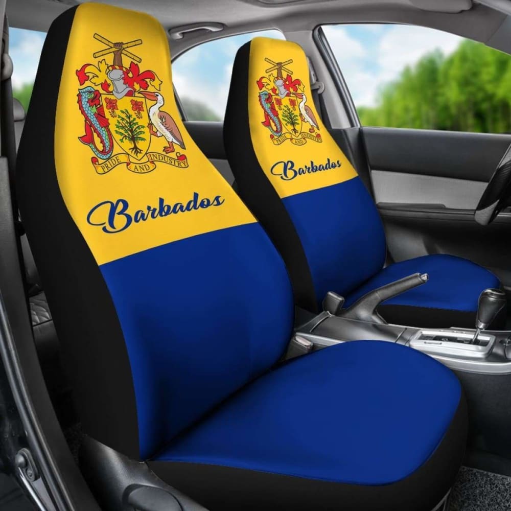 Barbados Coat of Arms Car Seat Covers - Premium Custom Fit for 5-Seater Vehicles - Durable & Stylish Car Accessories for Protection & Comfort - Perfect for SUVs, Trucks & Family Cars