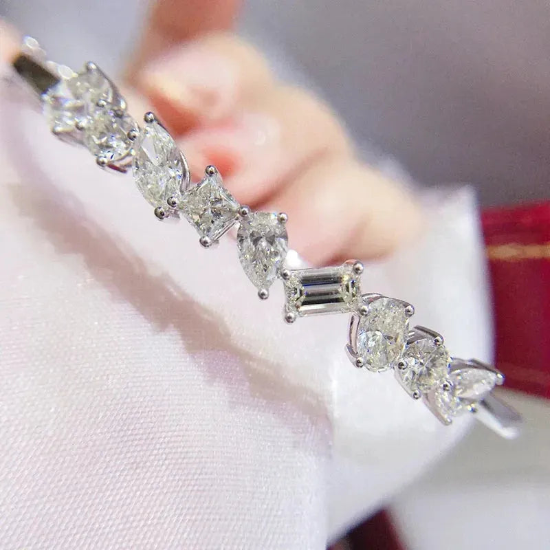18K White Gold Natural Diamond 3.0ct Special Shaped Bangle for Women - Elegant Luxury Wedding, Engagement & Party Jewelry Gift for Her - Perfect for Anniversary, Valentine's Day & Special Occasions