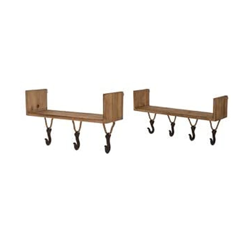 Glitzhome Set of 2 Wooden Iron Farmhouse Wall Shelves with Holders - Rustic Floating Shelves for Kitchen, Bathroom & Living Room Decor - Perfect for Displaying Plants, Photos & Home Accessories