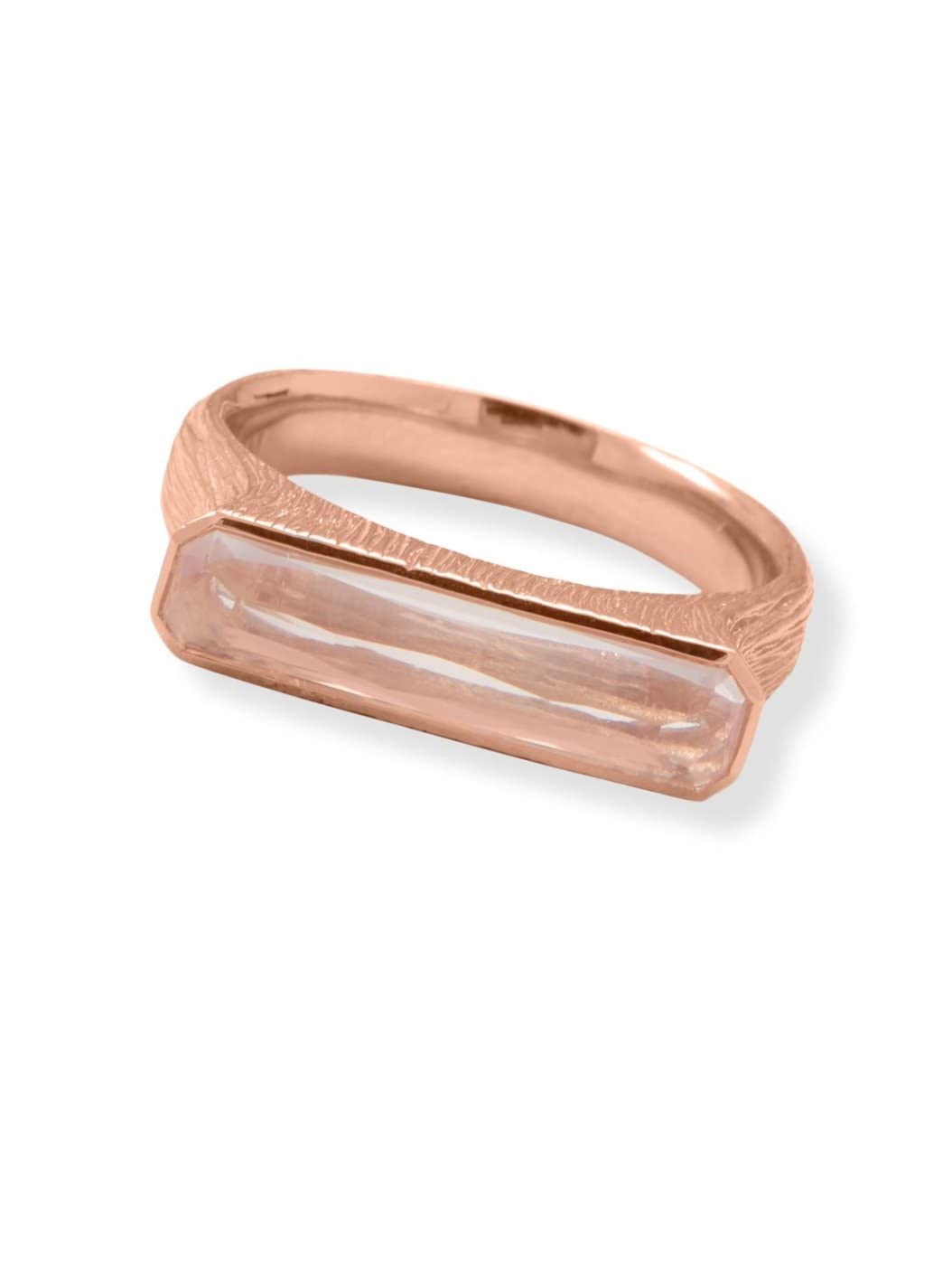 14K Rose Gold Plated Bar Ring with Rose Quartz Stone - Elegant Dainty Jewelry for Women, Perfect for Valentine's Day, Anniversary & Everyday Wear