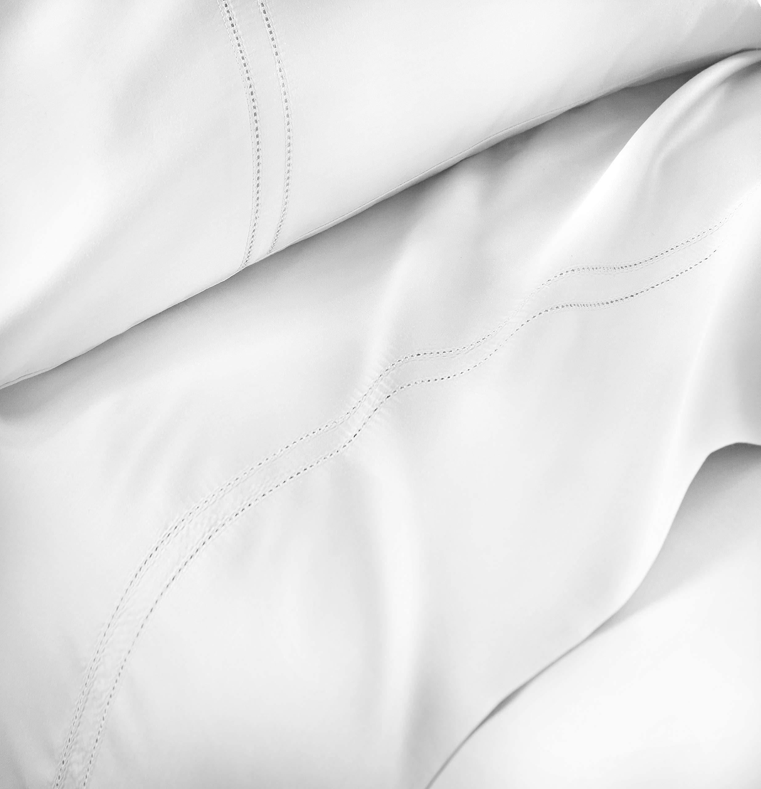 Pure Parima Luxury 100% CEA Certified Egyptian Cotton Sheet Set - Extra-Long Staple, Cool & Breathable Bedding - Ultra Soft Full Size Sheets with Double Hem-Stitched Flat Sheet, Fitted Sheet & 2 Pillowcases (White) - Perfect for Hot Sleepers & Luxury Bedroom Decor