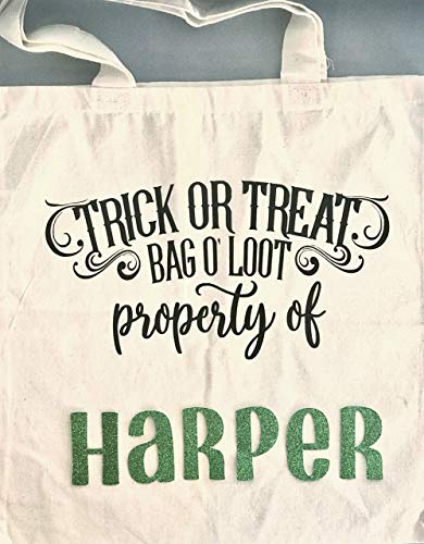 Personalized Halloween Trick or Treat Bag for Kids - Eco-Friendly Green Canvas Candy Tote with Handles - Reusable Halloween Candy Bucket for Trick-or-Treating, Parties & Halloween Events