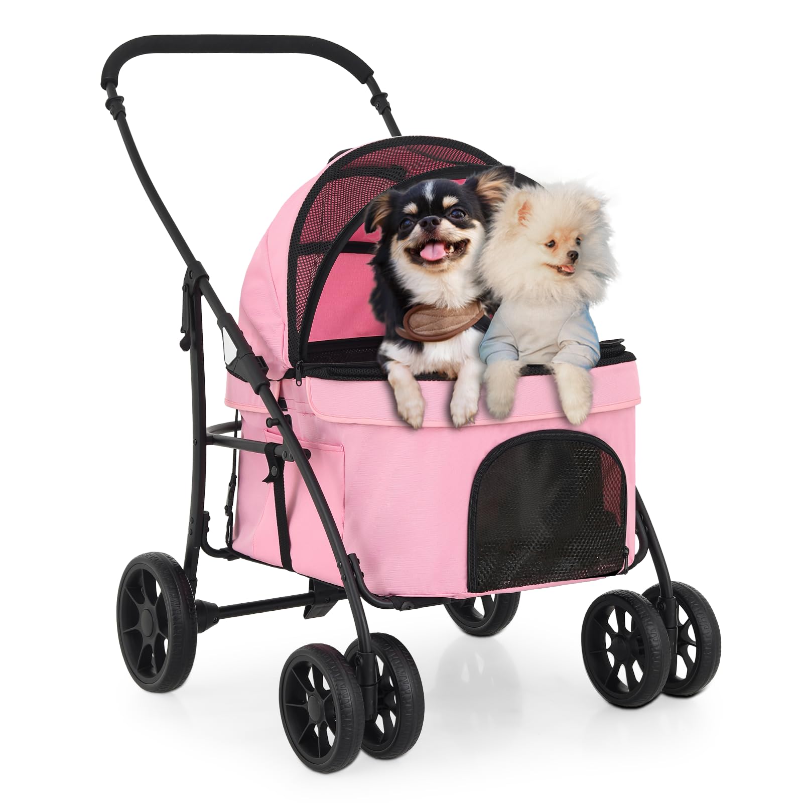MoNiBloom 4-Wheel Folding Pet Stroller for Large Dogs up to 45lbs - 3 Entry Dog Carrier with Breathable Mesh, Travel & Jogging Stroller for Outdoor Walks, Park Visits & Vet Appointments