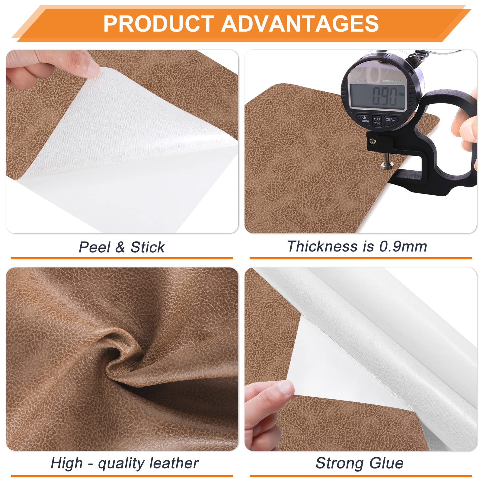 8 x 11 Inch Self-Adhesive Leather Repair Patches (2-Pack) - Dark Beige Vinyl Leather Repair Kit for Furniture, Couches, Car Seats, Handbags & Chairs - Perfect for Home, Office & Vehicle Upholstery Repair