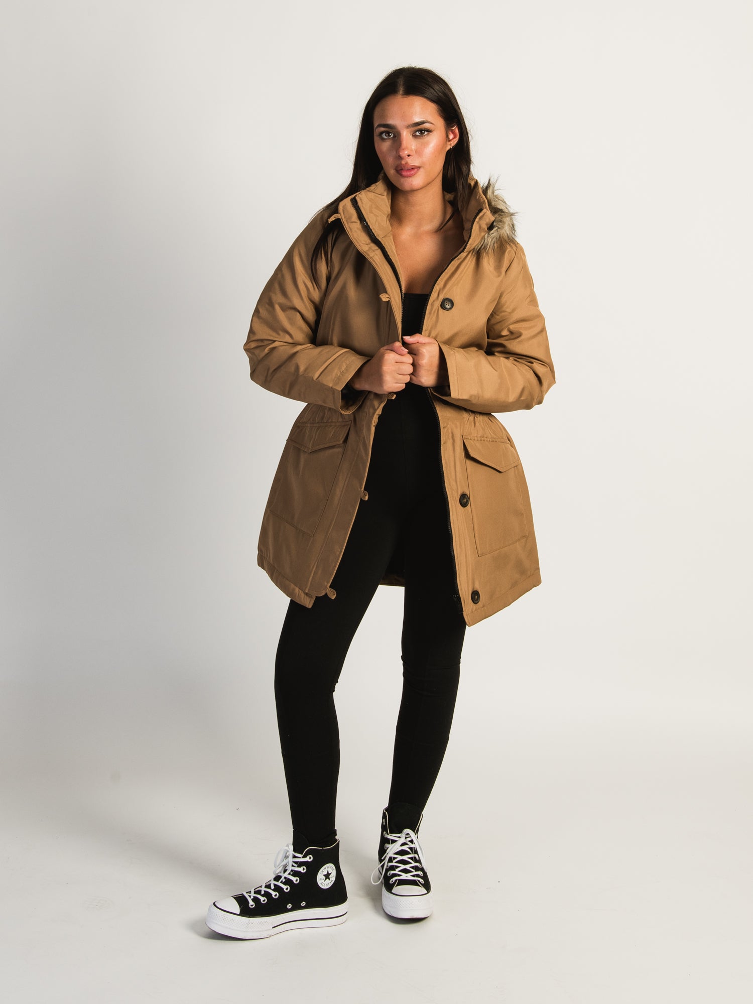 B.YOUNG ALICA Women's Tigers Eye Parka Jacket - Waterproof Winter Coat with Hood for Outdoor Activities, Hiking, and Travel