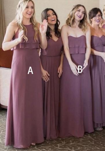 Elegant Dusty Purple Chiffon Bridesmaid Dresses - Mismatched Styles for Wedding Party | WG268 | Perfect for Formal Weddings, Bridal Showers & Special Occasions