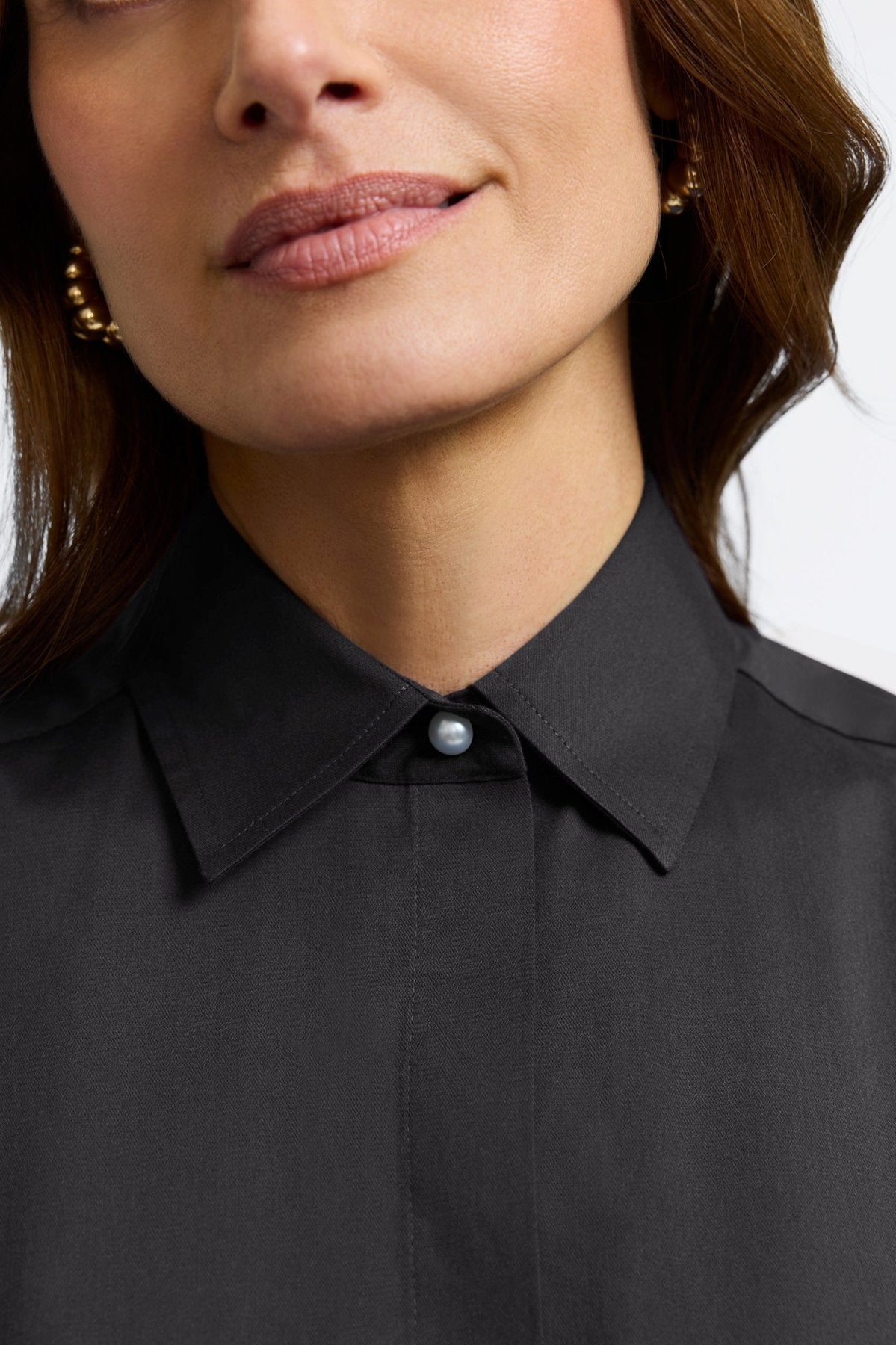 Pearl No Iron Stretch Matte Sateen 3/4 Sleeve Shirt for Women - Wrinkle-Free Comfort Blouse for Office & Business Casual Wear