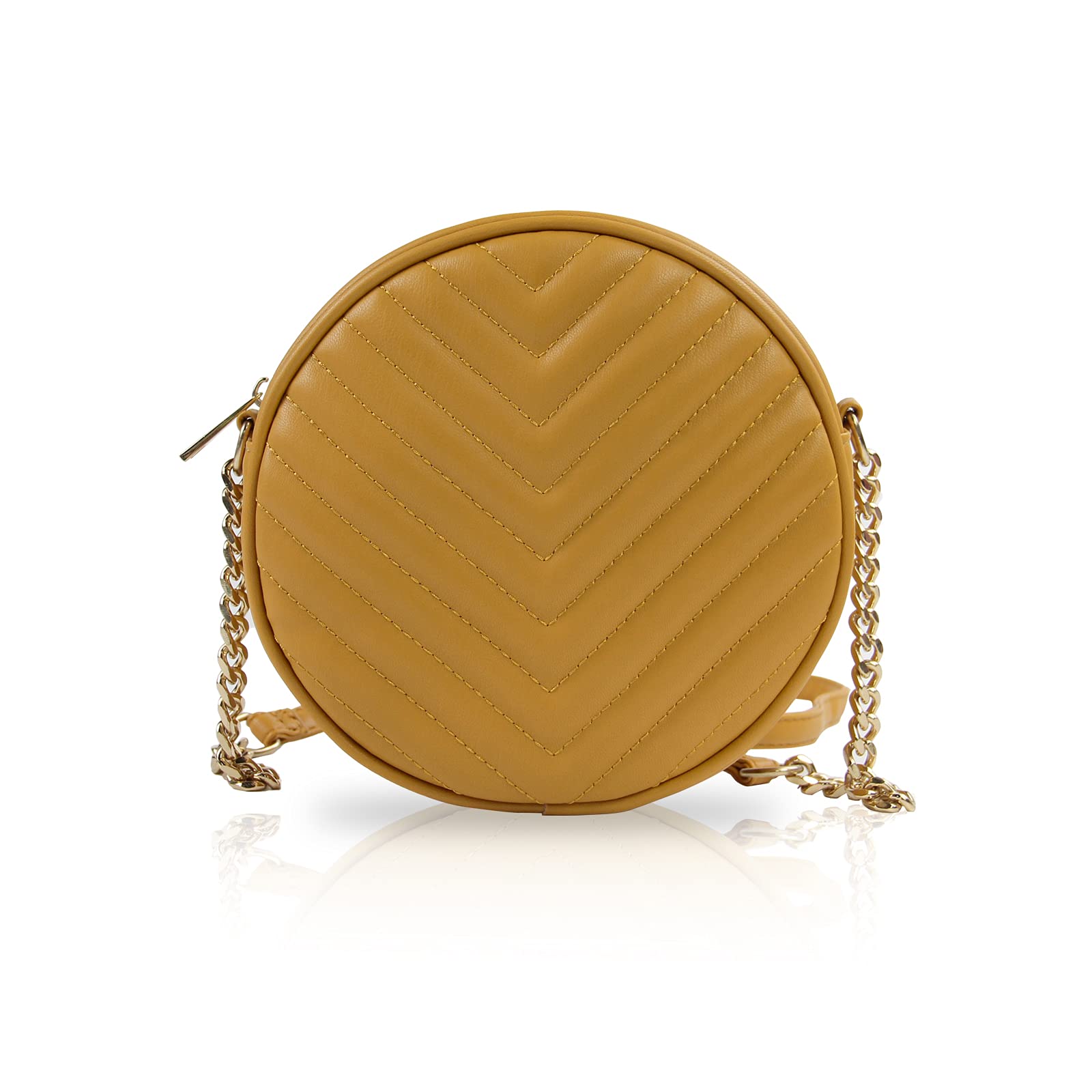 Stylish Round Crossbody Bag for Women - PU Leather Shoulder Purse with Adjustable Metal Chain Strap & Secure Zipper Pocket | Perfect for Everyday Use, Travel, and Night Out